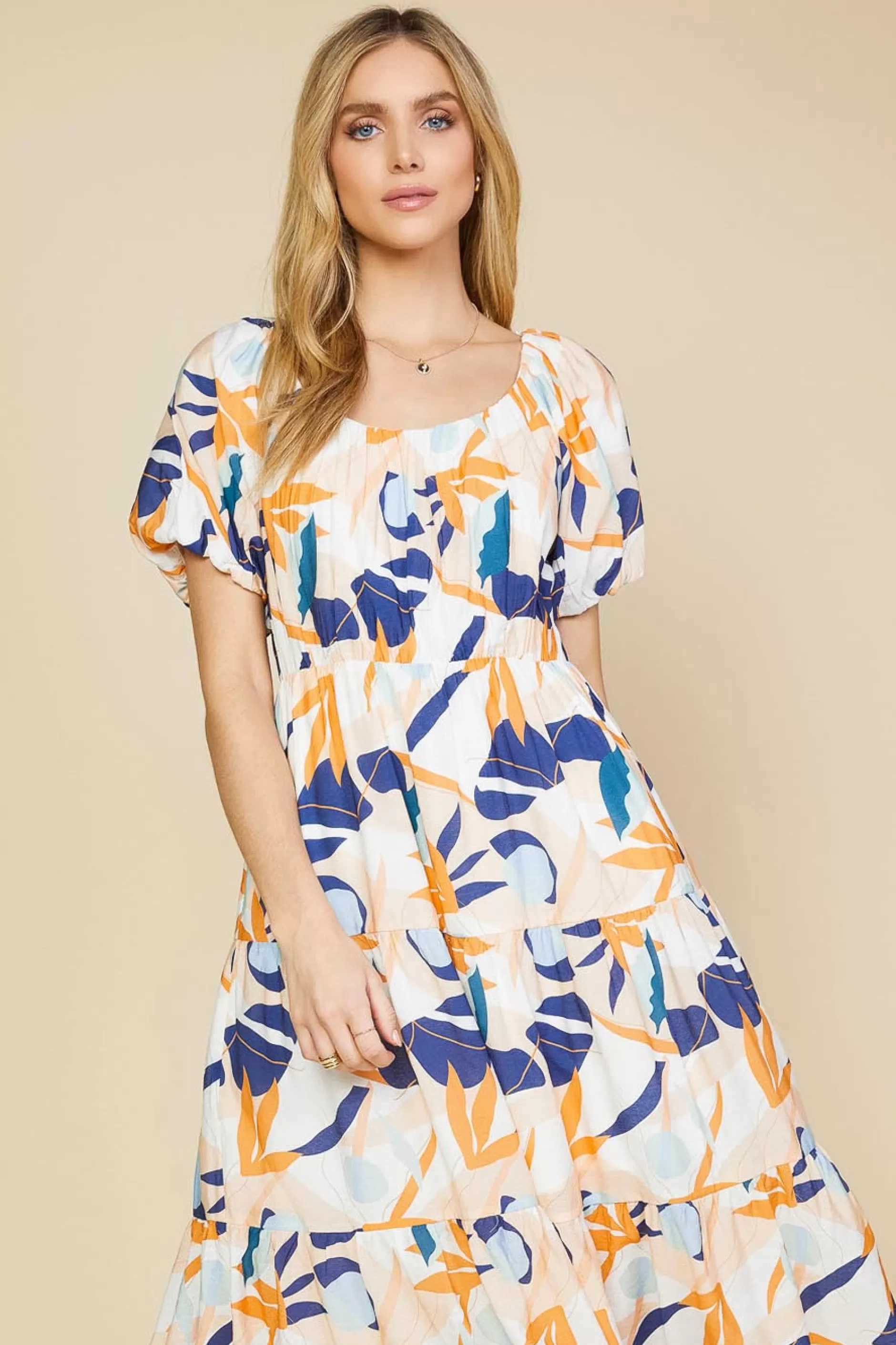 SKIES ARE BLUE Abstract Botanical Midi Dress