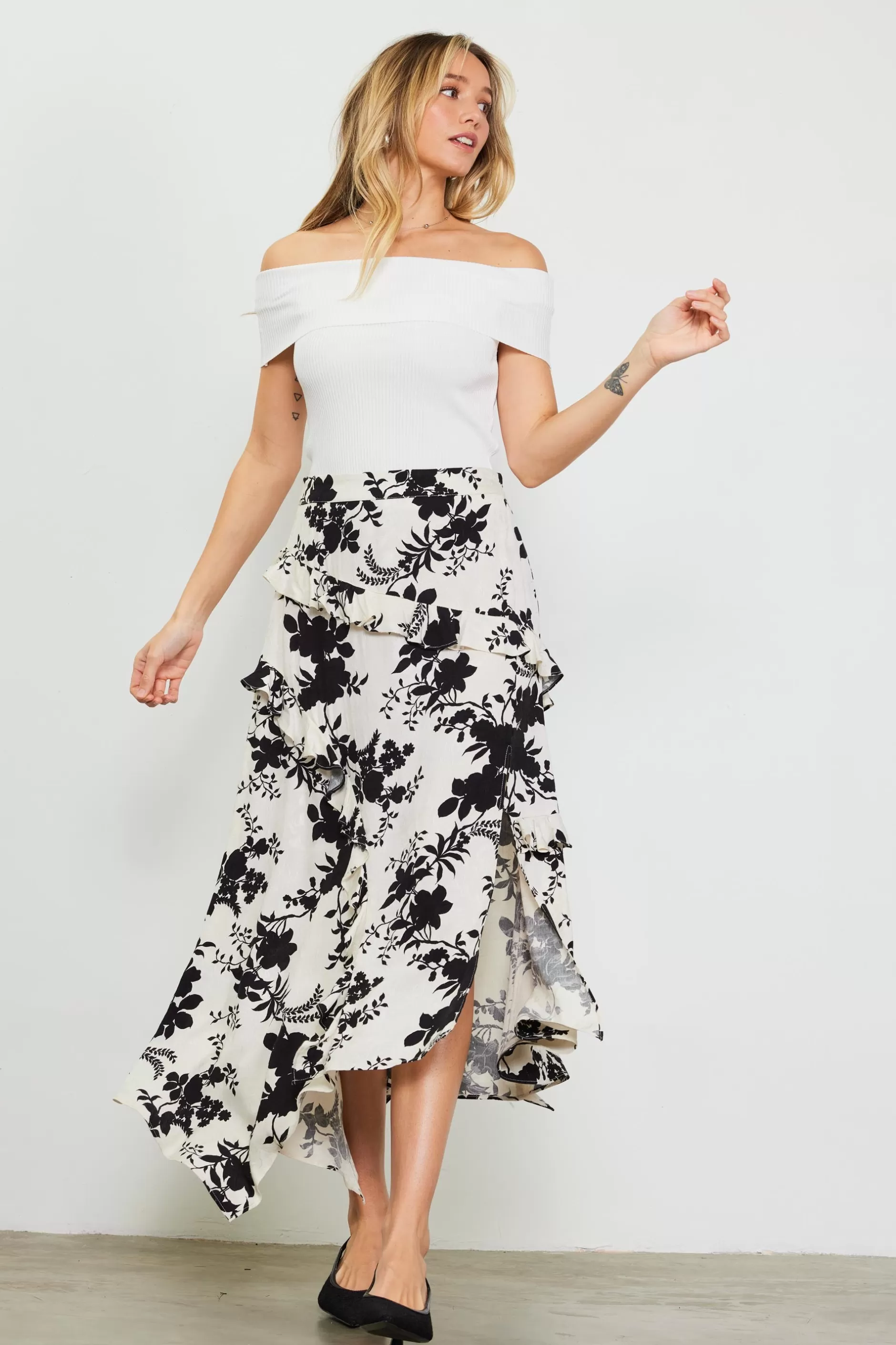 SKIES ARE BLUE Amaya Jacquard Ruffle Asymmetrical Skirt