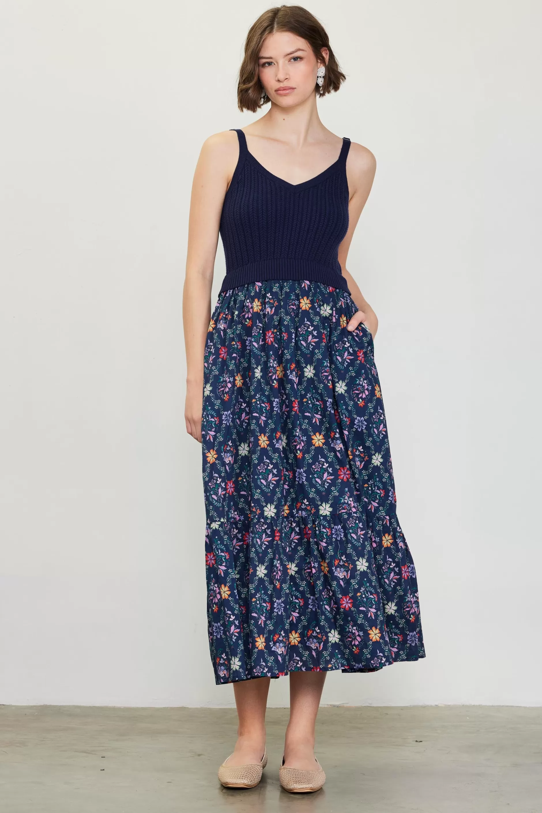 SKIES ARE BLUE Amelia Floral Print Midi Dress