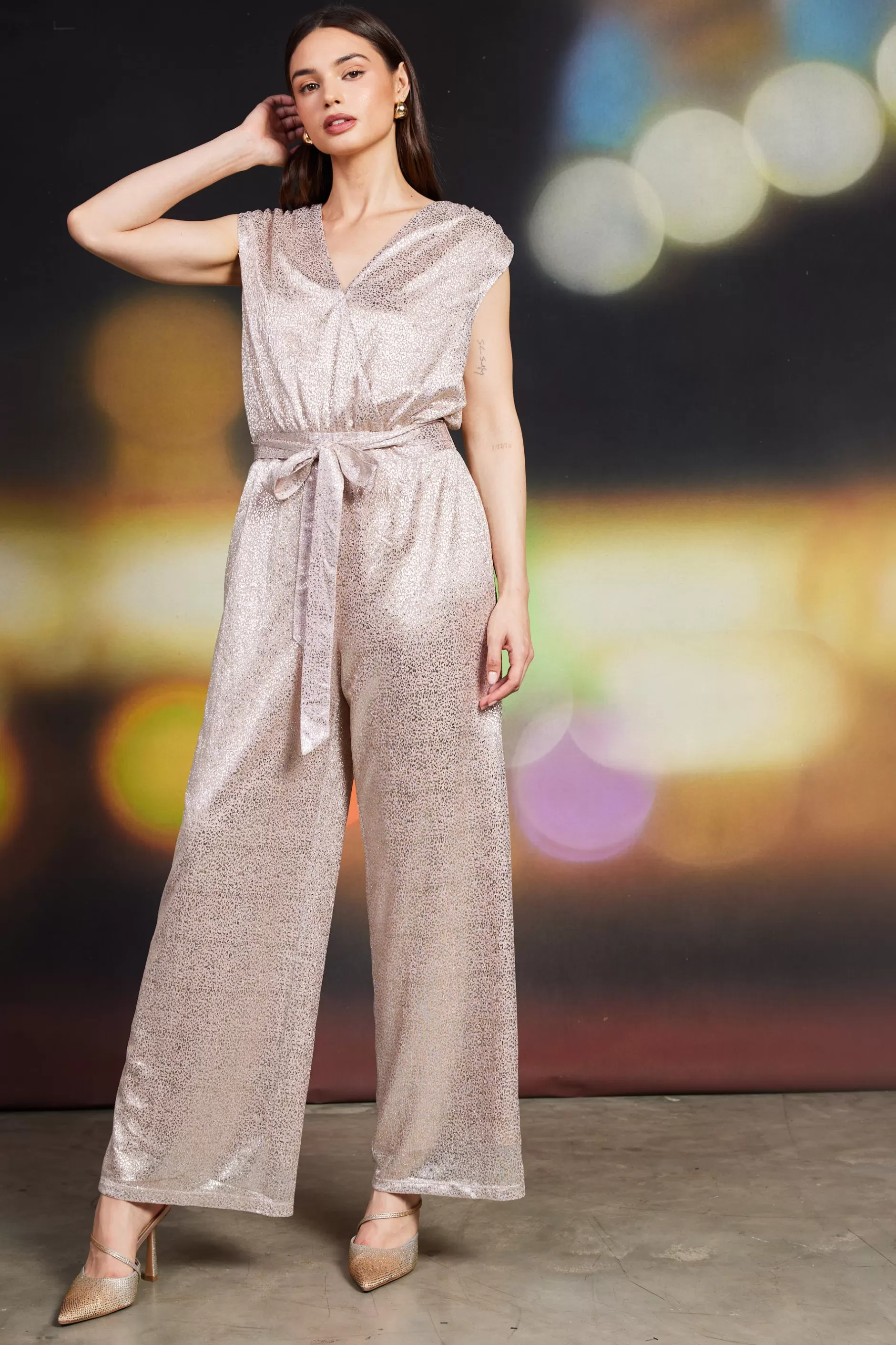 SKIES ARE BLUE Metallic Foil Print Jumpsuit