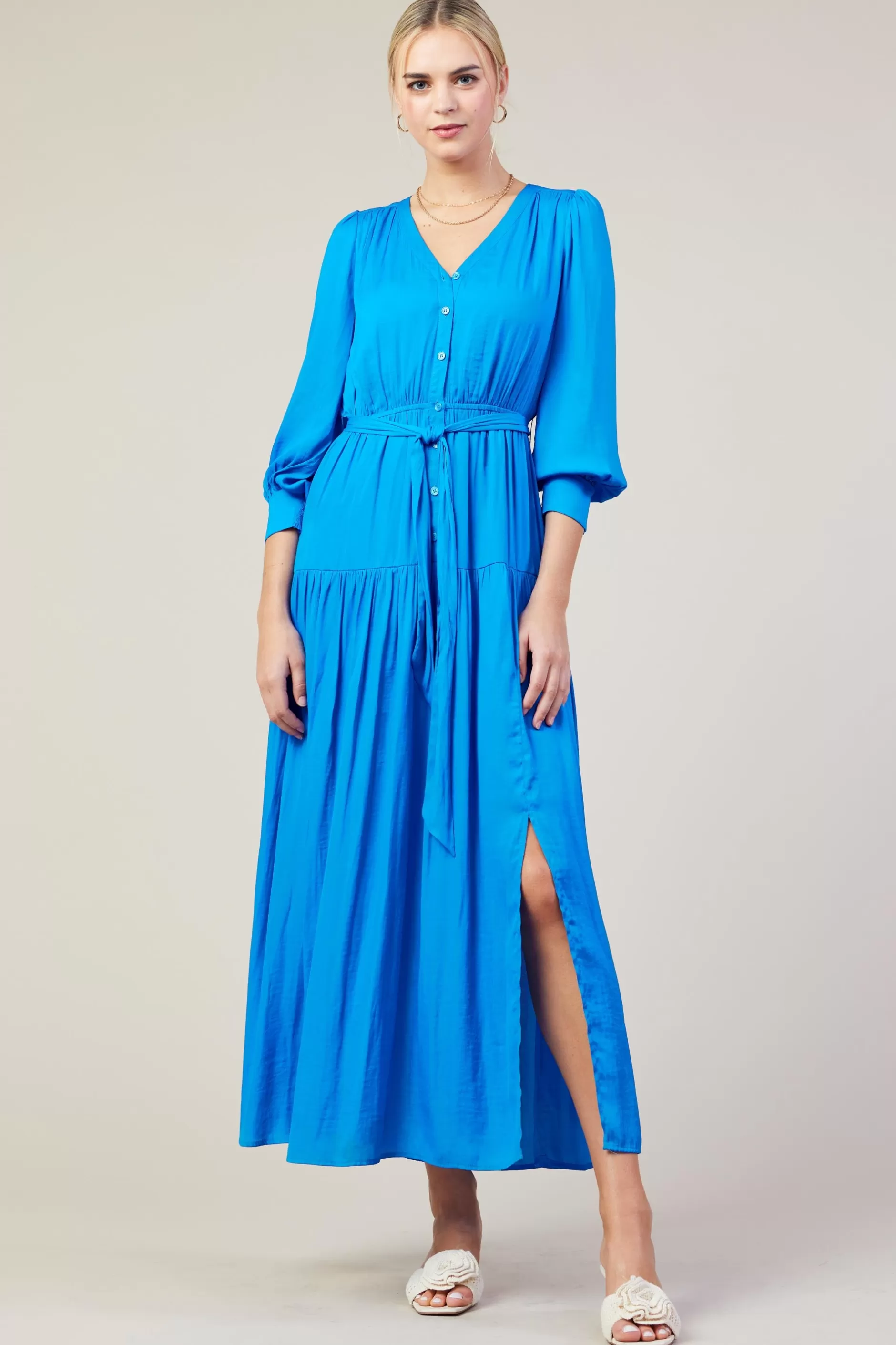 SKIES ARE BLUE Button Detail Tiered Maxi Dress