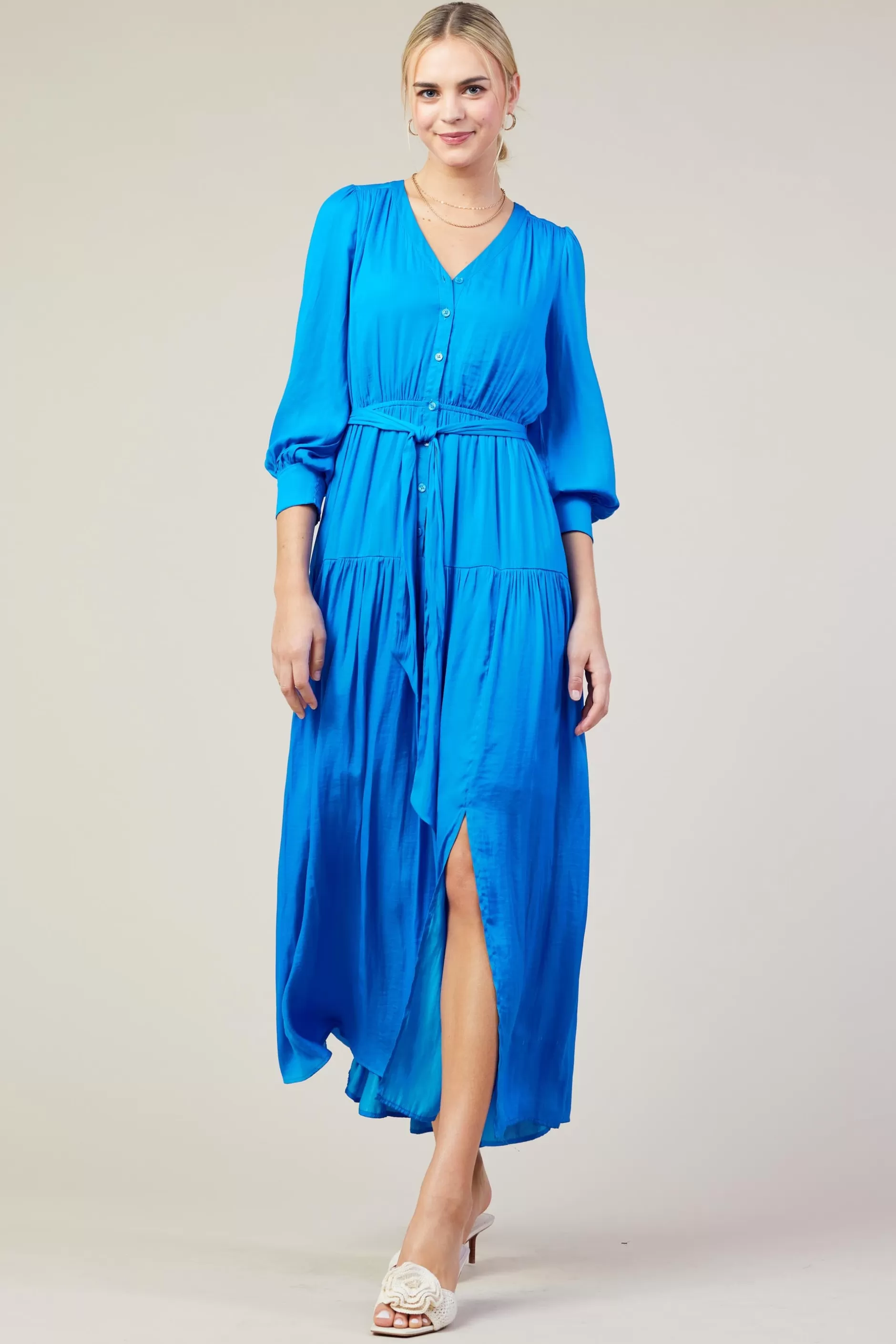 SKIES ARE BLUE Button Detail Tiered Maxi Dress