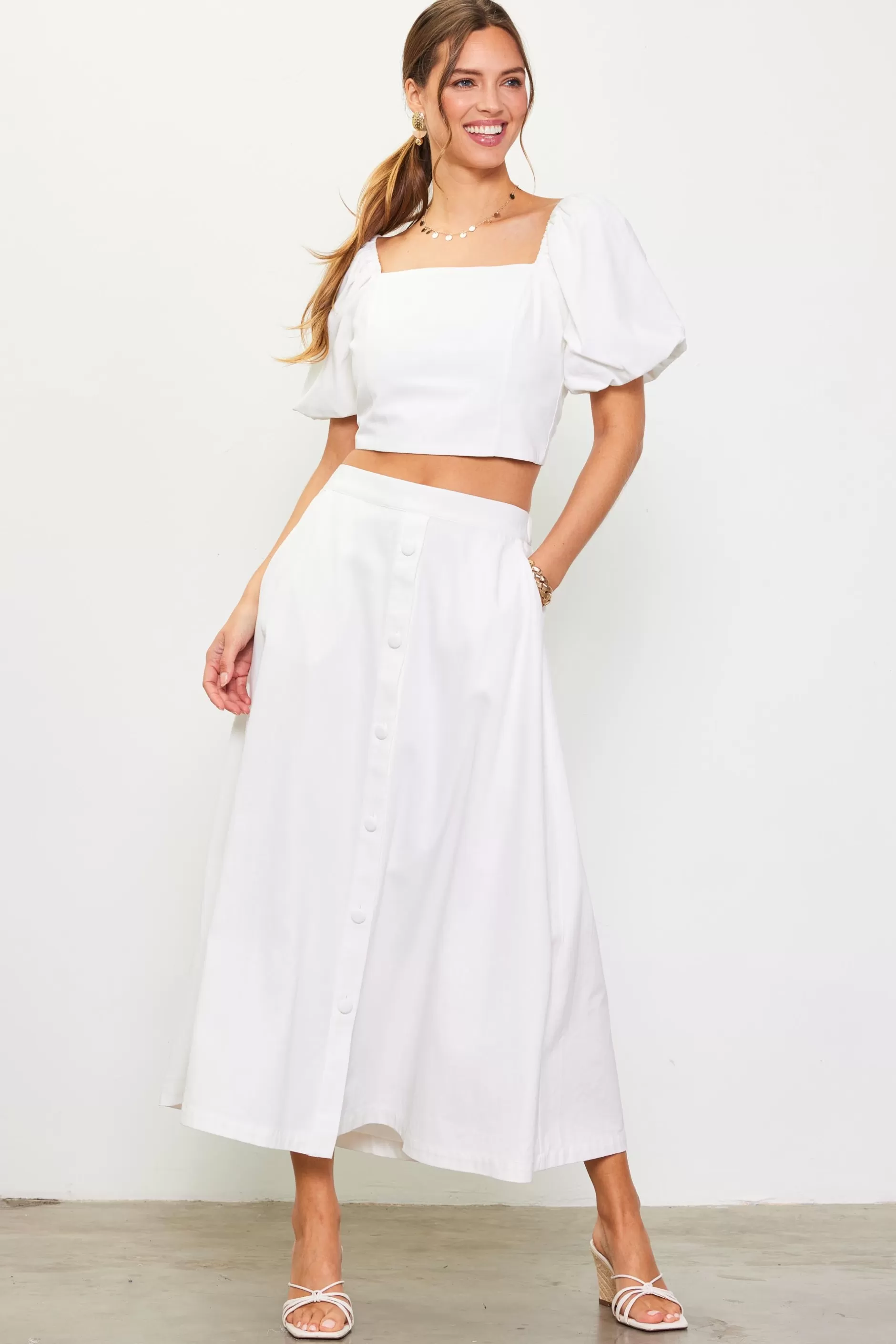 SKIES ARE BLUE Button Down Maxi Skirt