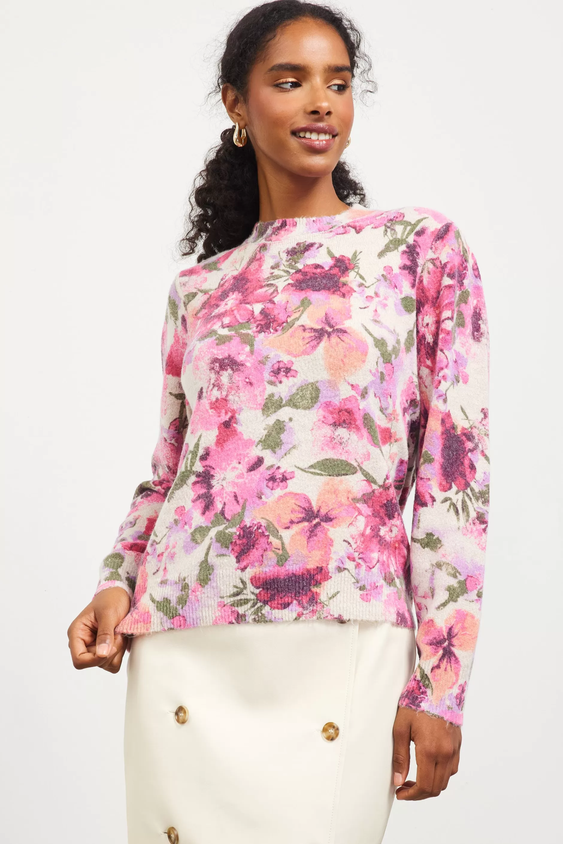 SKIES ARE BLUE Camelia Floral Print Sweater