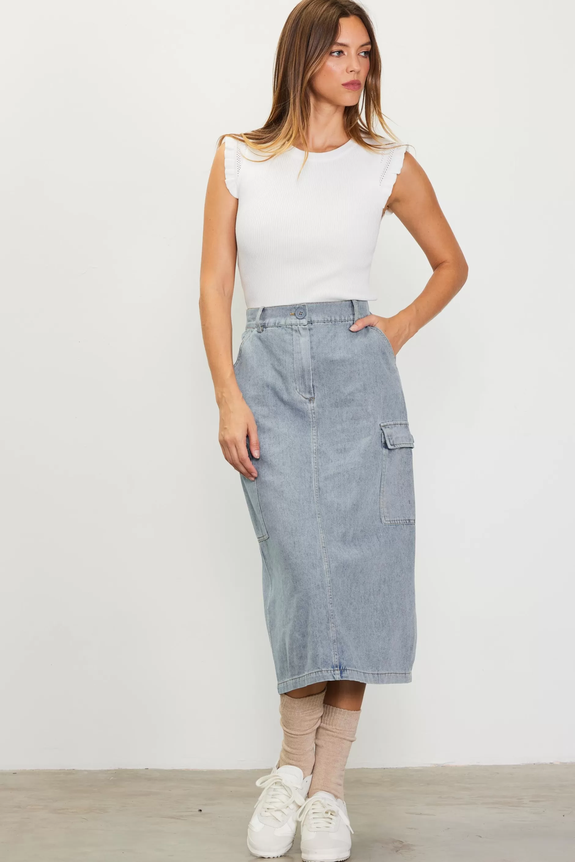 SKIES ARE BLUE Cargo Detail Midi Skirt