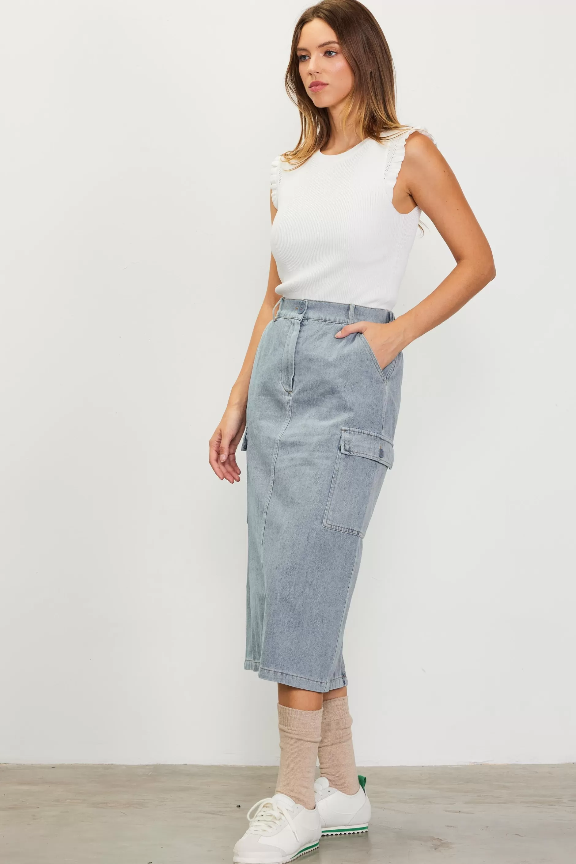 SKIES ARE BLUE Cargo Detail Midi Skirt