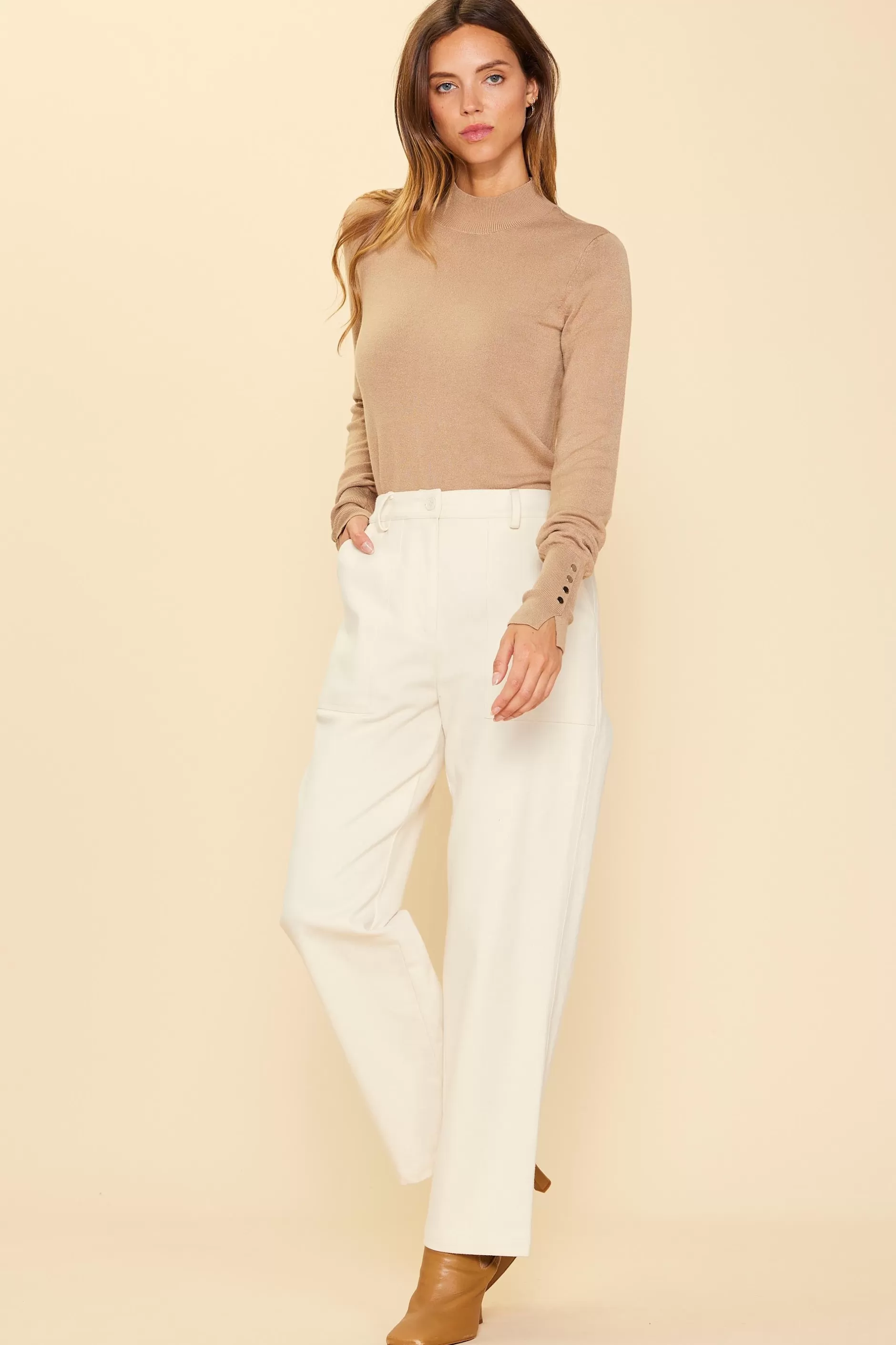 SKIES ARE BLUE Cotton Twill Belted Pants