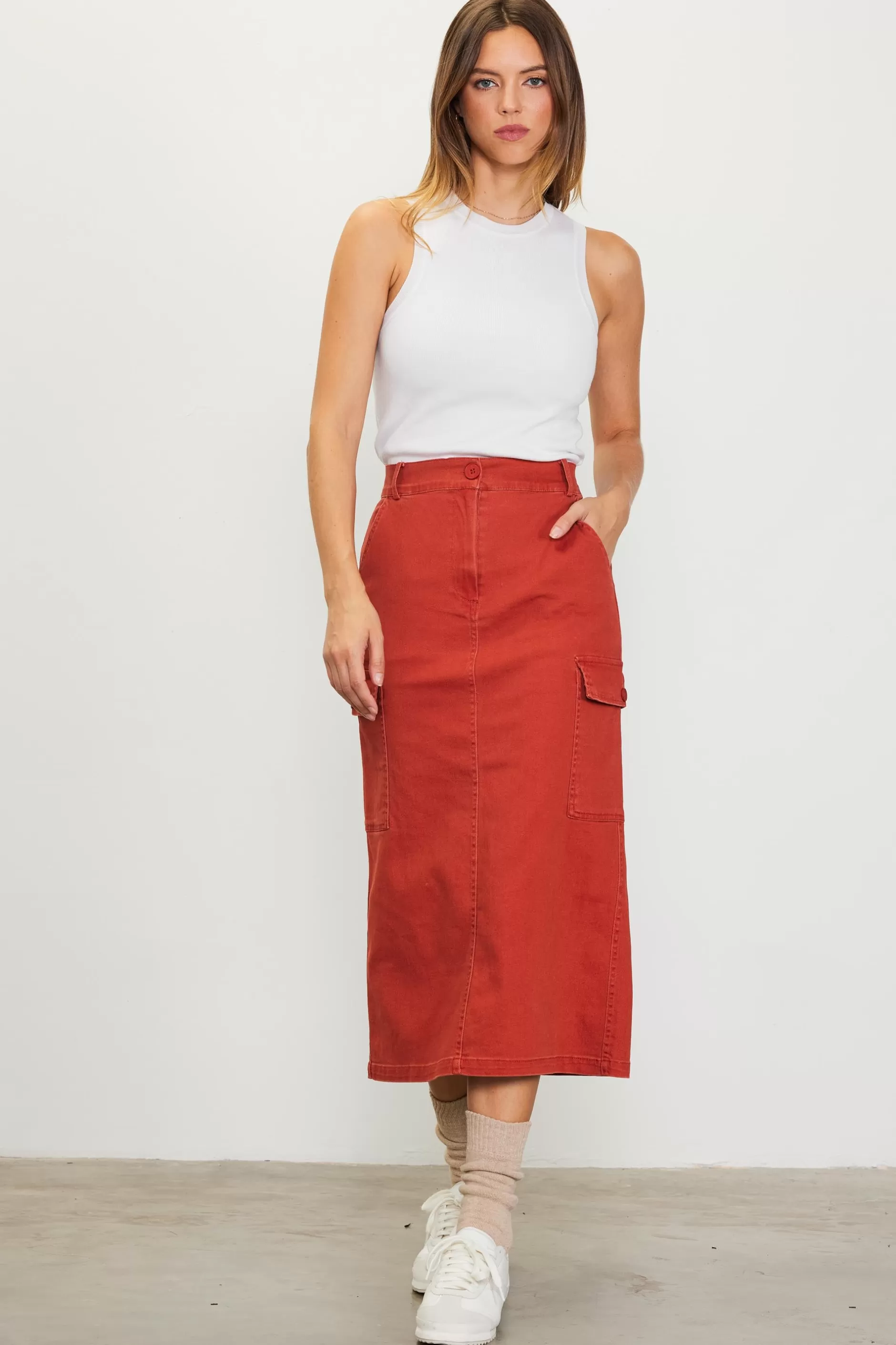 SKIES ARE BLUE Cotton Twill Cargo Skirt