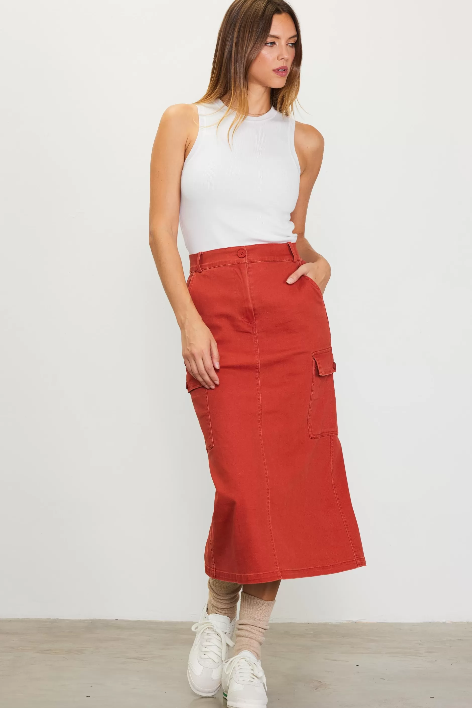 SKIES ARE BLUE Cotton Twill Cargo Skirt