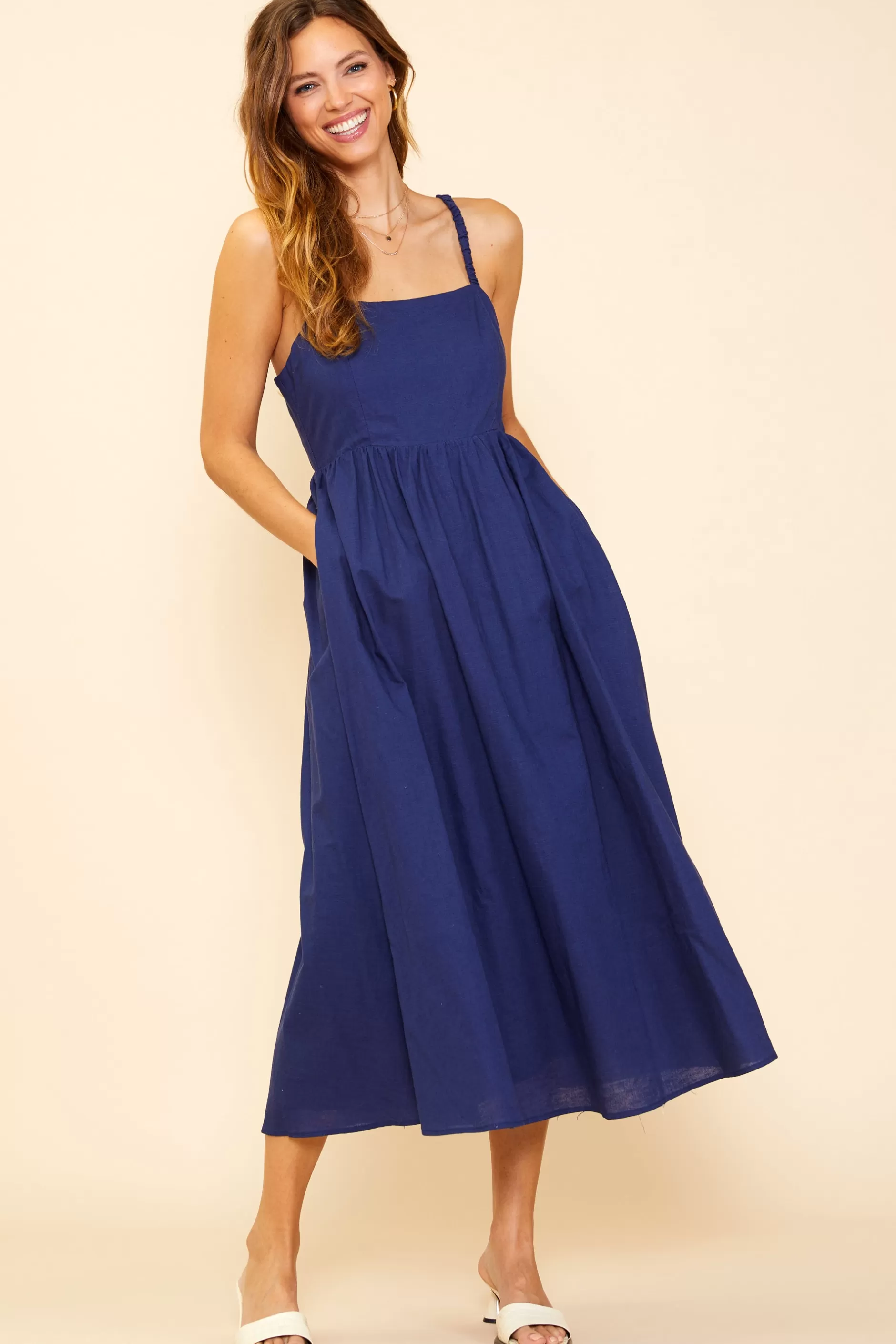 SKIES ARE BLUE Criss Cross Back Tie Midi Dress