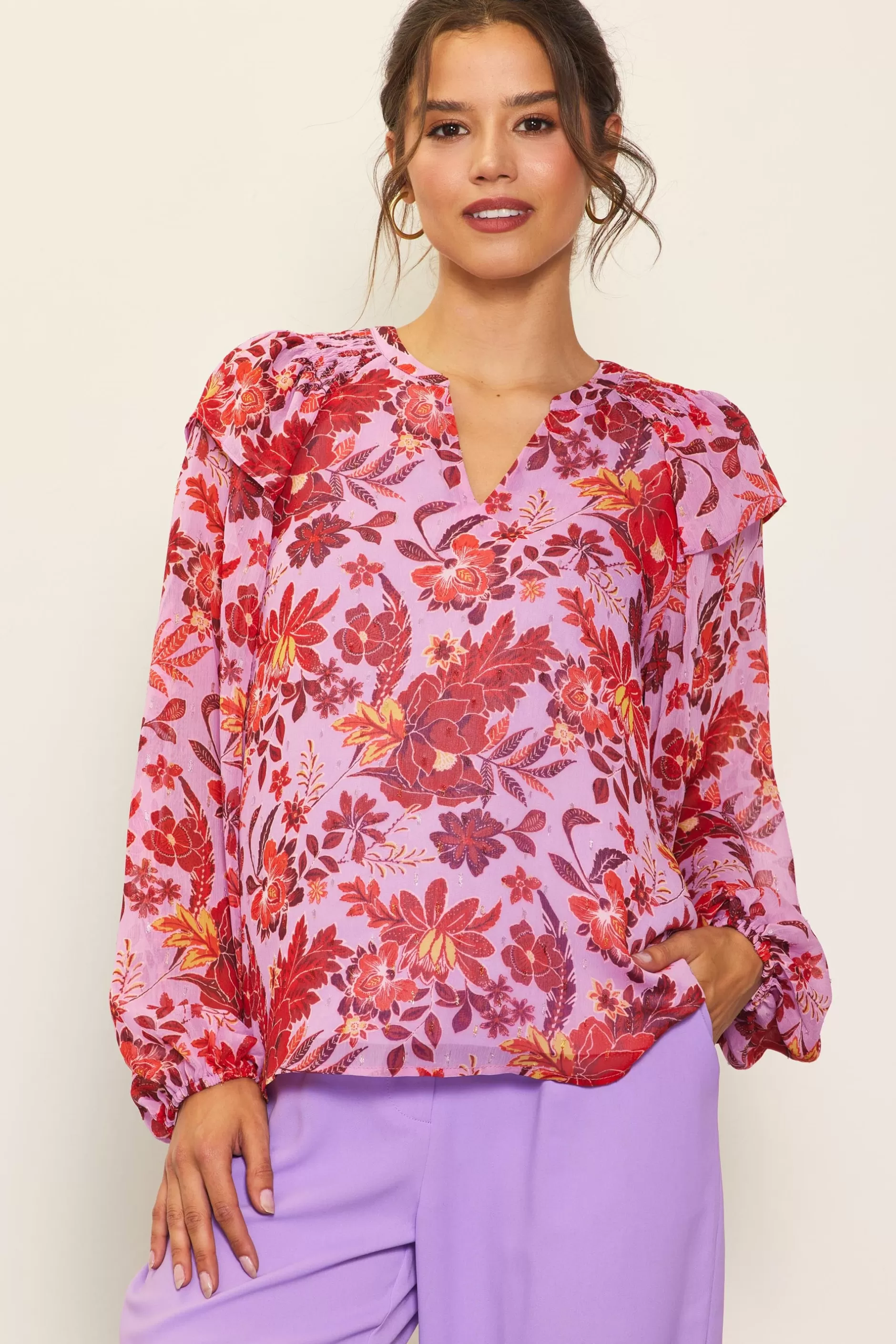 SKIES ARE BLUE Dahlia Print Longsleeve Blouse