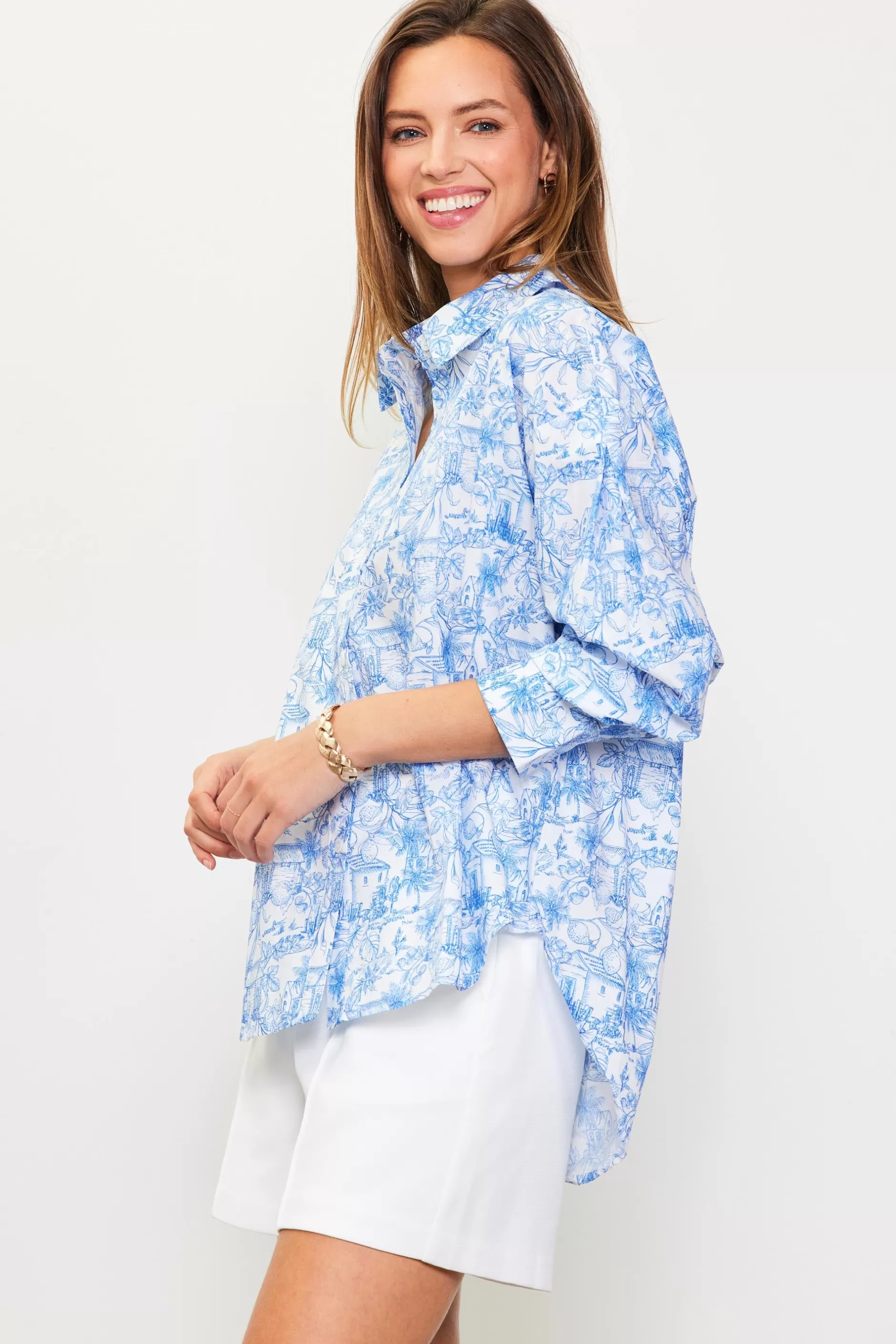 SKIES ARE BLUE Daphne Floral Print Button Down Blouse