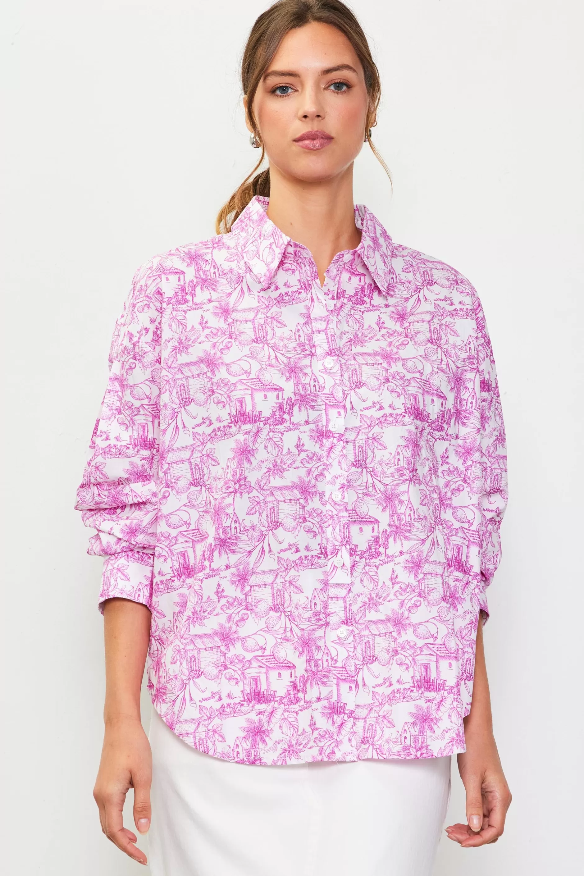 SKIES ARE BLUE Daphne Floral Print Button Down Blouse