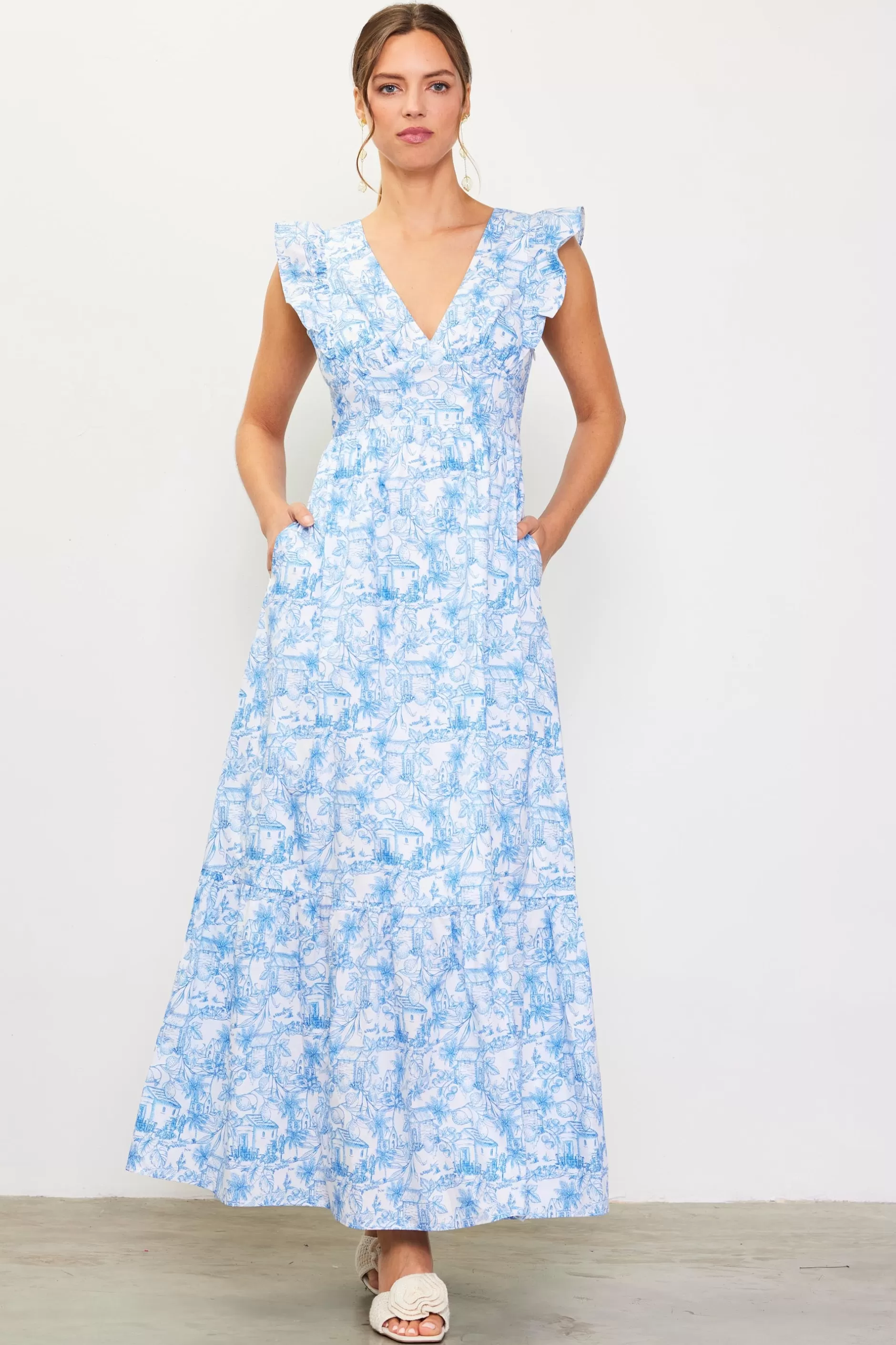 SKIES ARE BLUE Daphne Floral Print Ruffled Maxi Dress