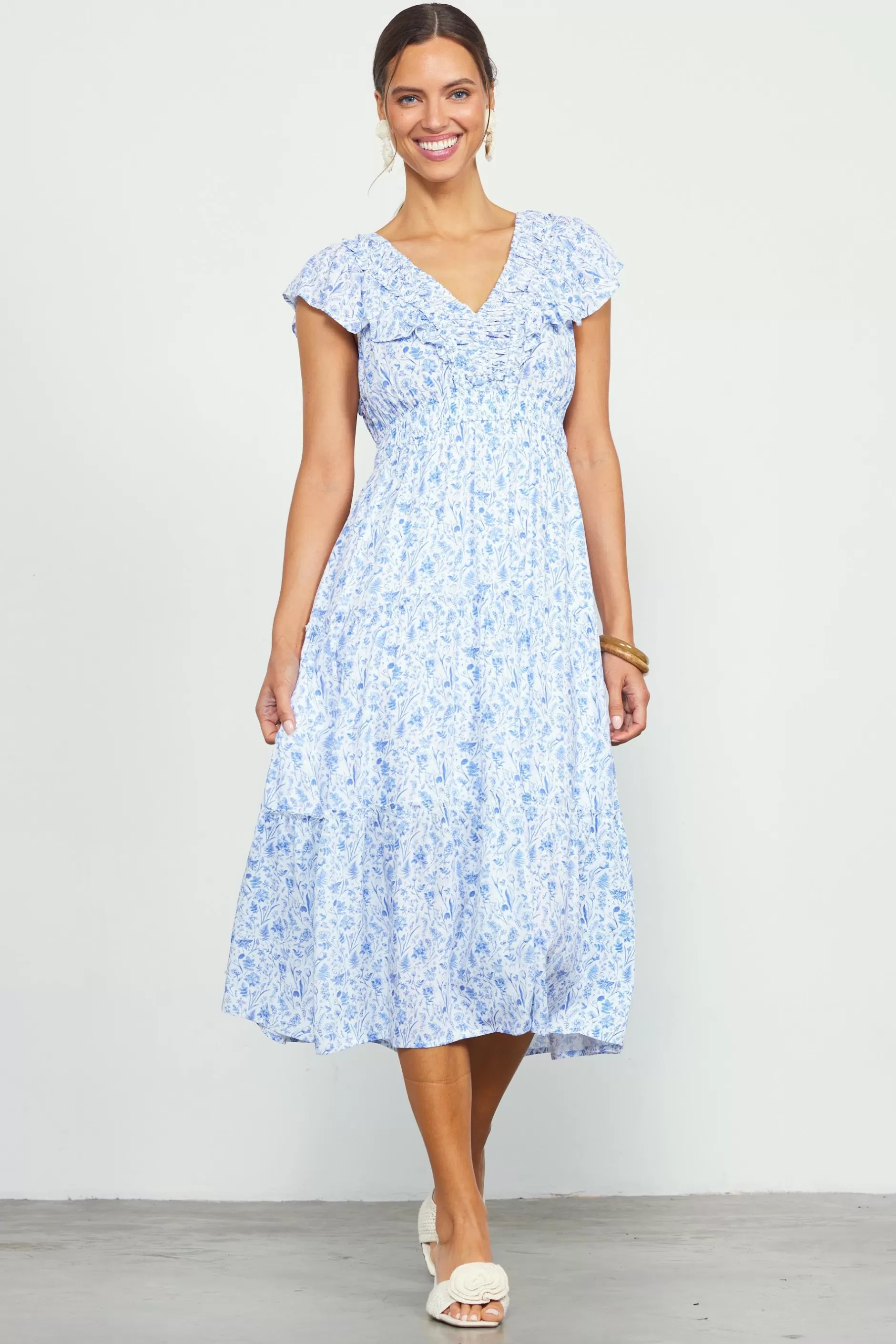 SKIES ARE BLUE Darcy Floral Print Midi Dress