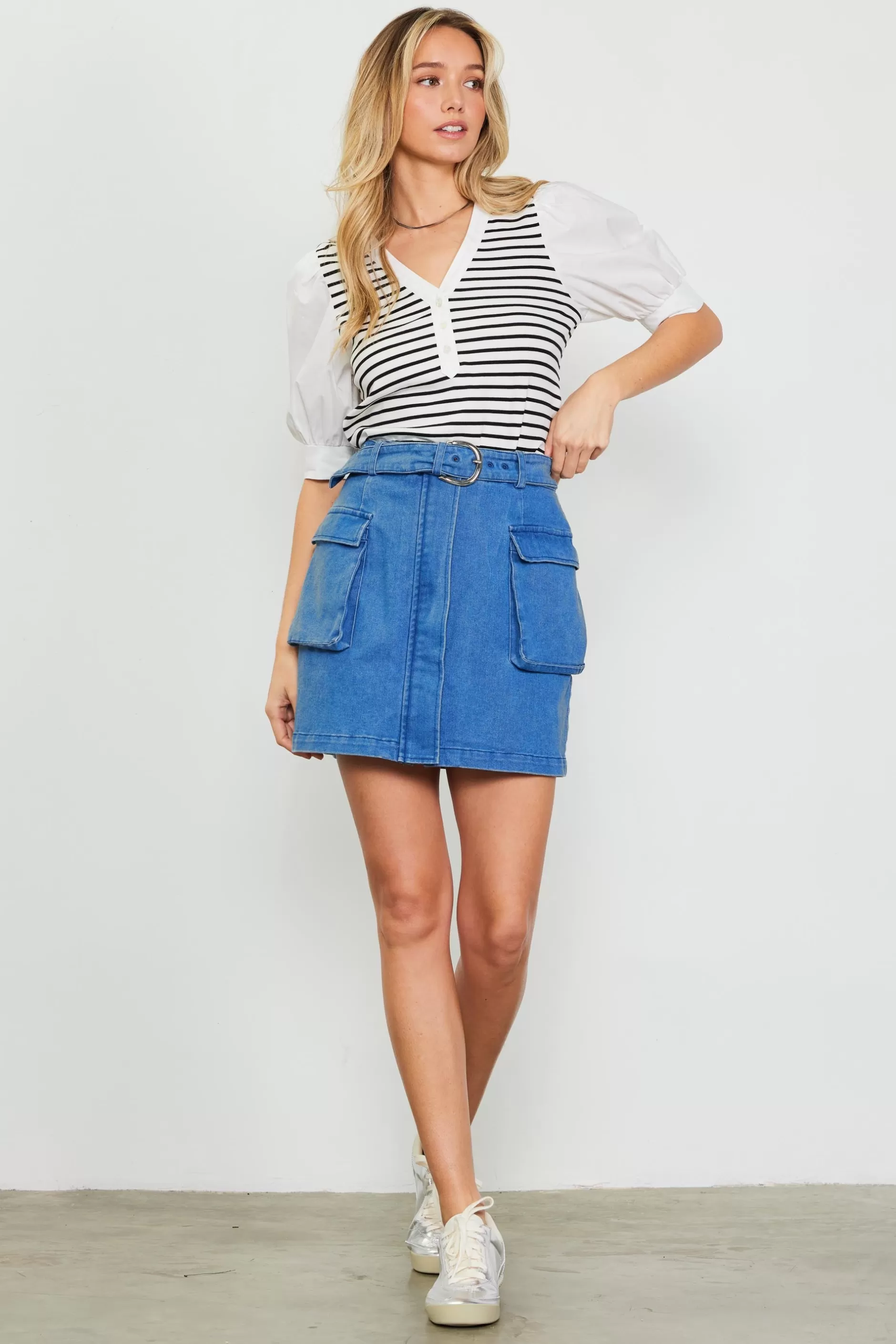 SKIES ARE BLUE Denim Cargo Detail Mini Skirt