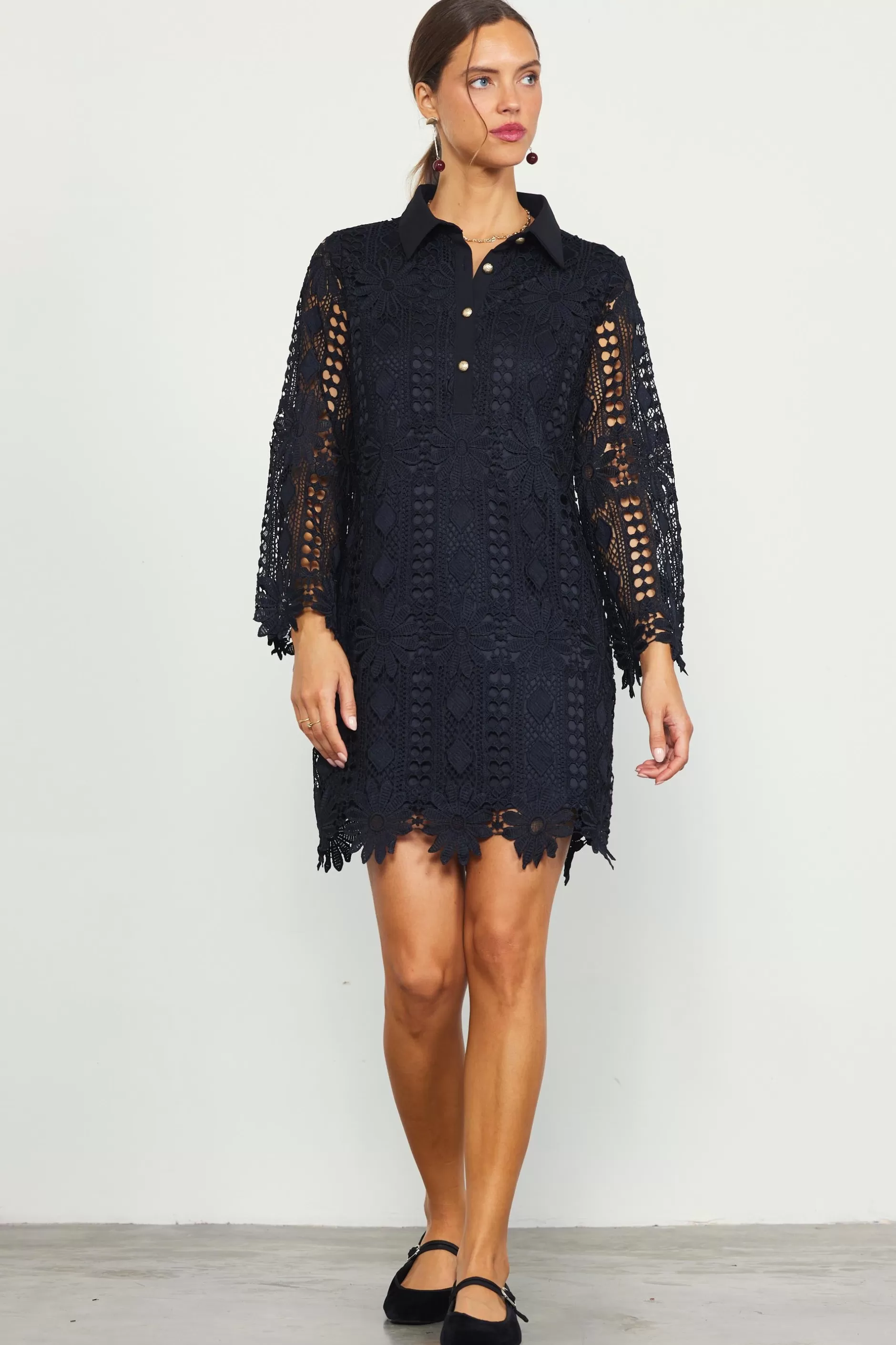 SKIES ARE BLUE Embroidered Eyelet Lace Mini Dress