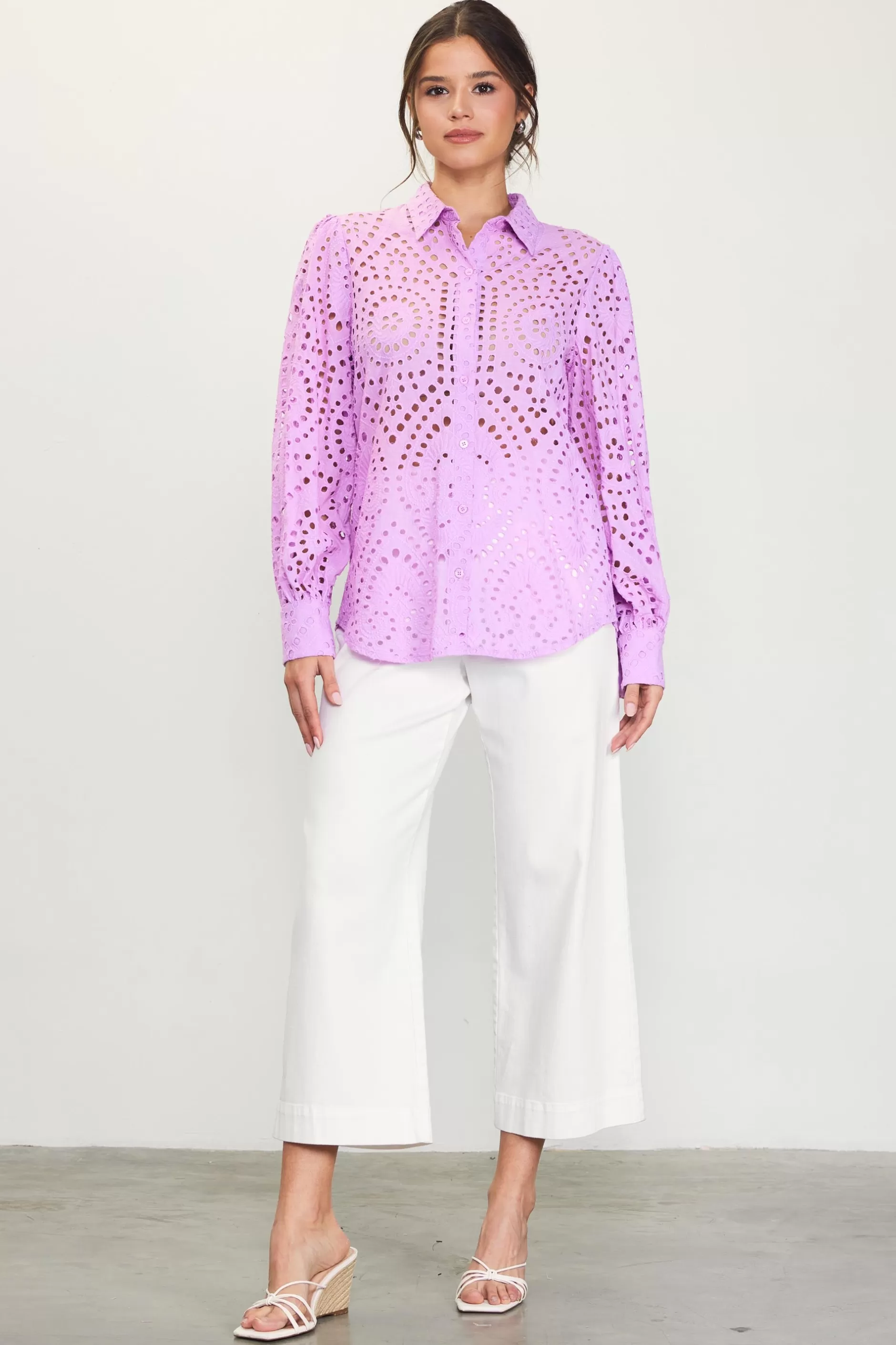 SKIES ARE BLUE Eyelet Buttondown Shirt