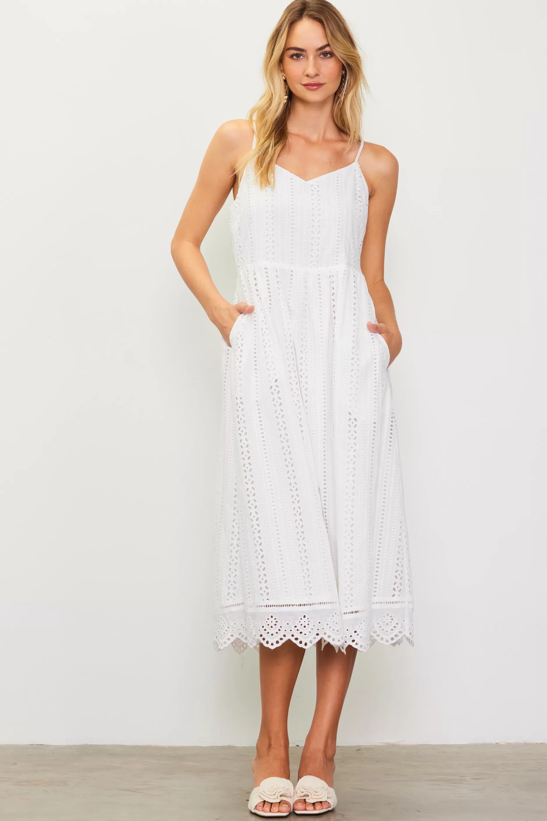 SKIES ARE BLUE Eyelet Lace Midi Dress