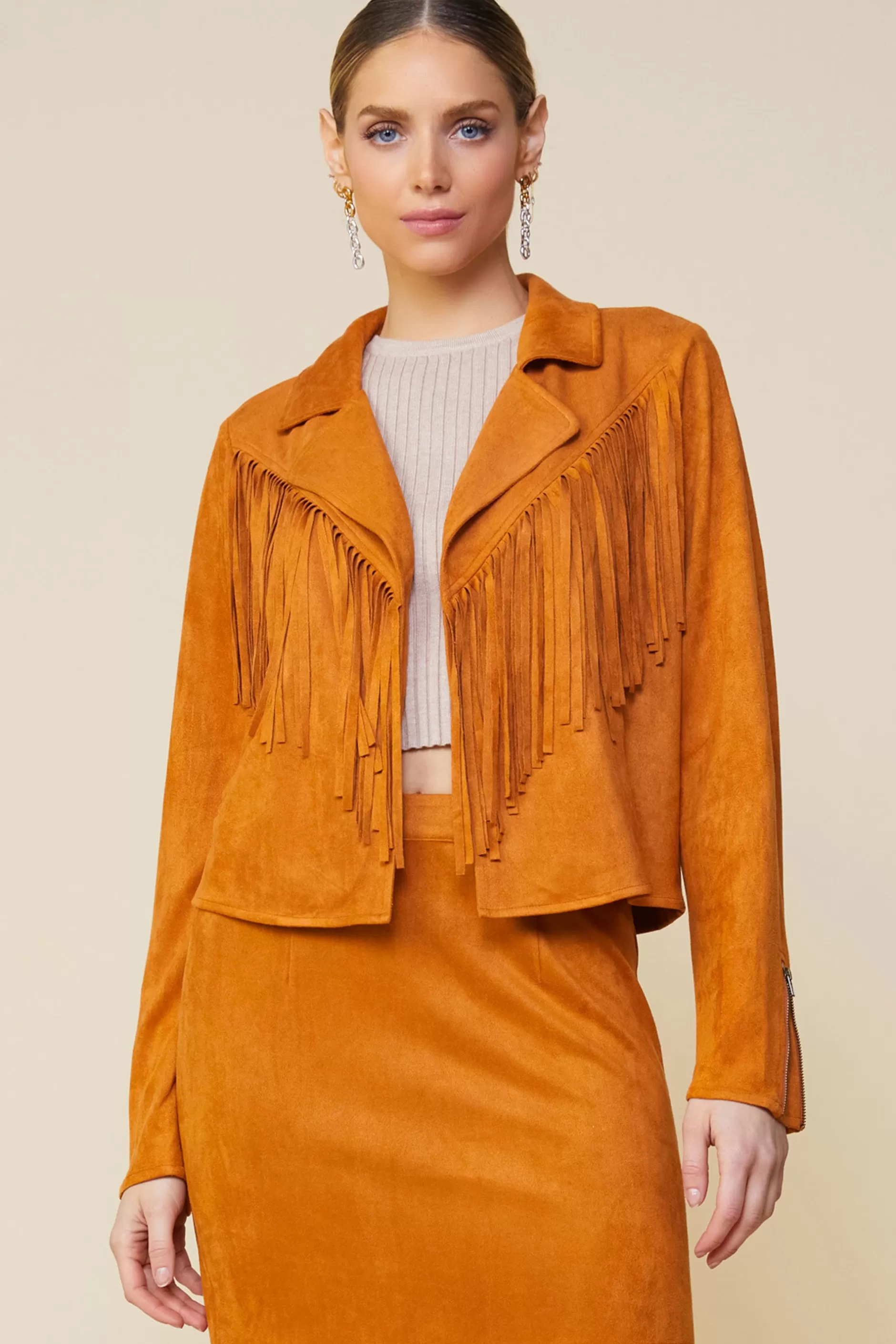 SKIES ARE BLUE Faux Leather Fringe Jacket