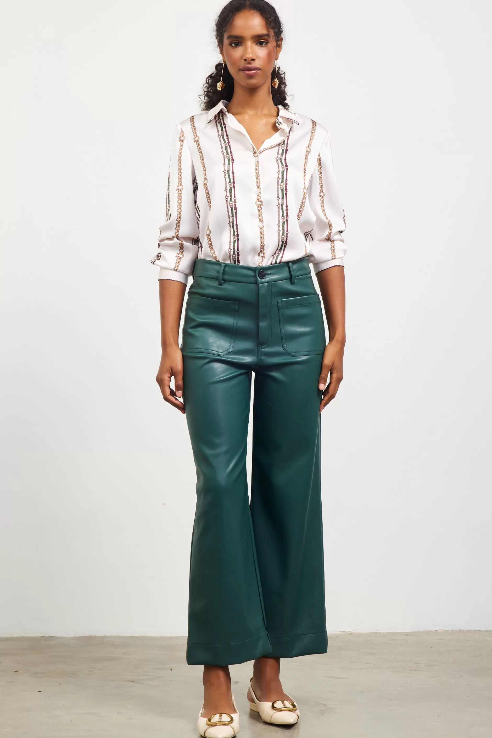 SKIES ARE BLUE Faux Leather Wide Leg Pants