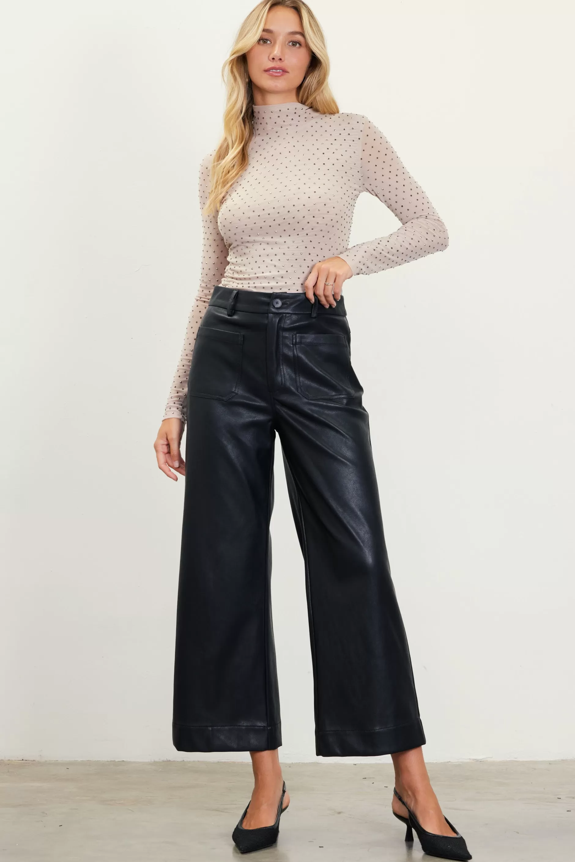 SKIES ARE BLUE Faux Leather Wide Leg Pants