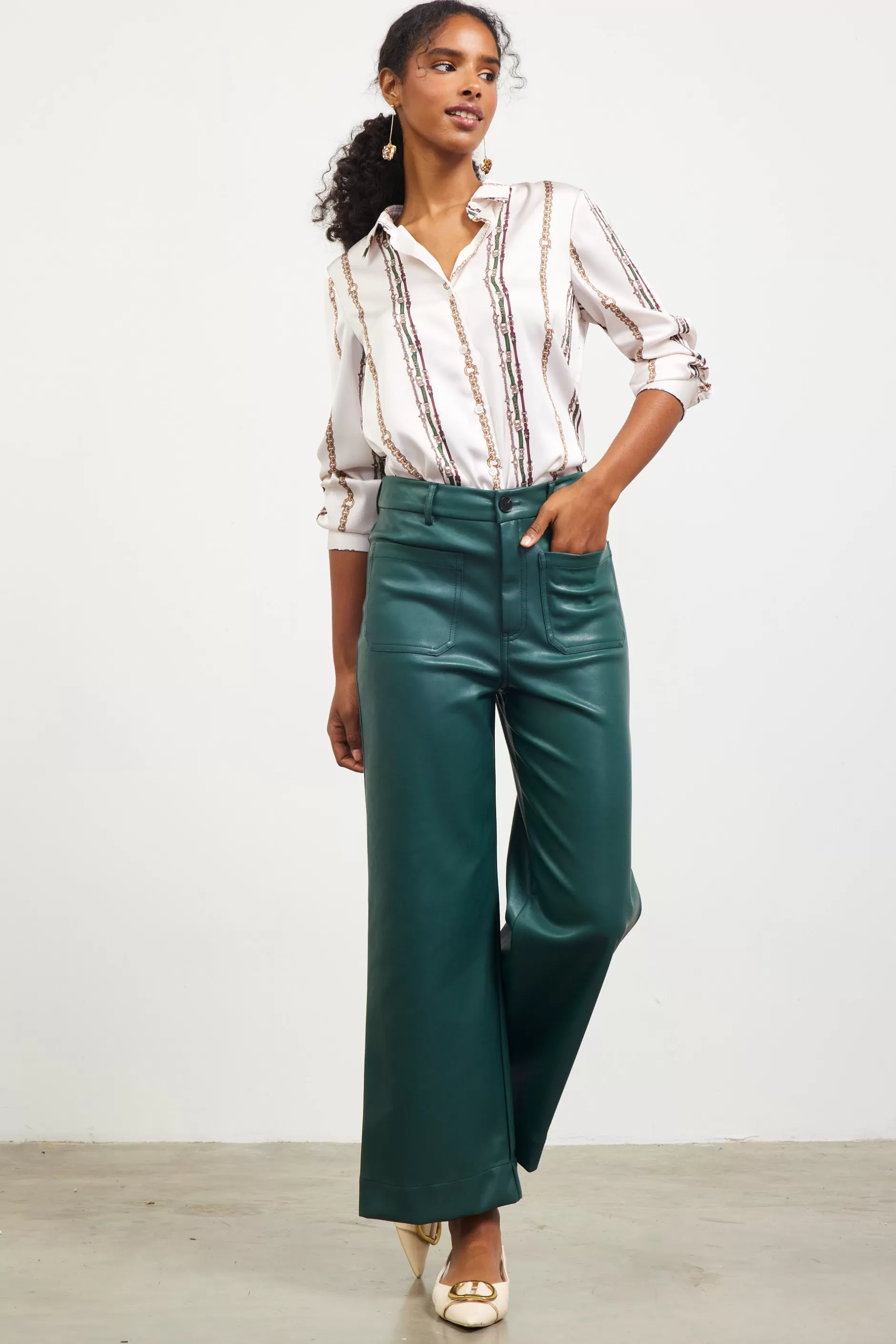 SKIES ARE BLUE Faux Leather Wide Leg Pants