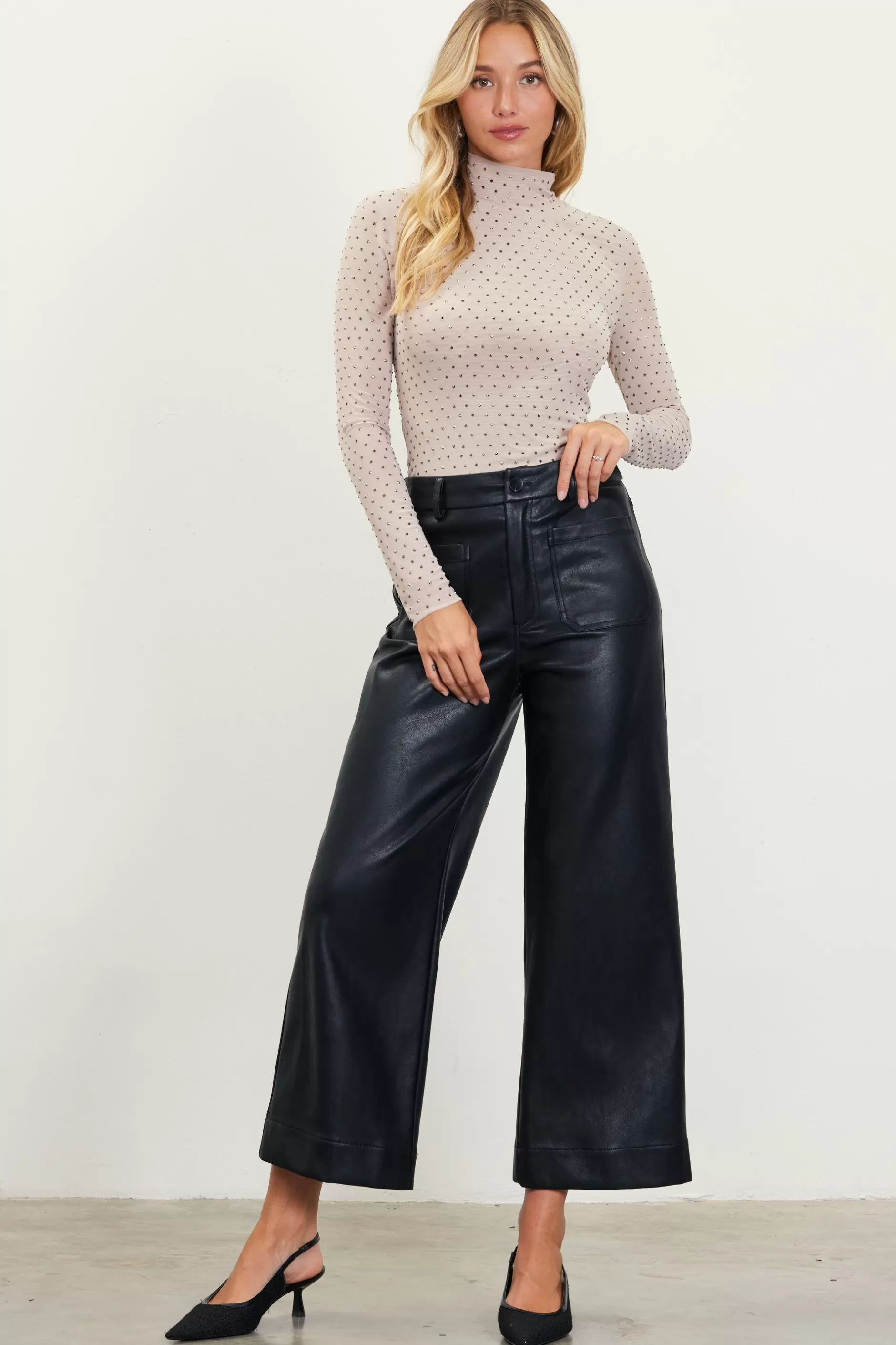 SKIES ARE BLUE Faux Leather Wide Leg Pants