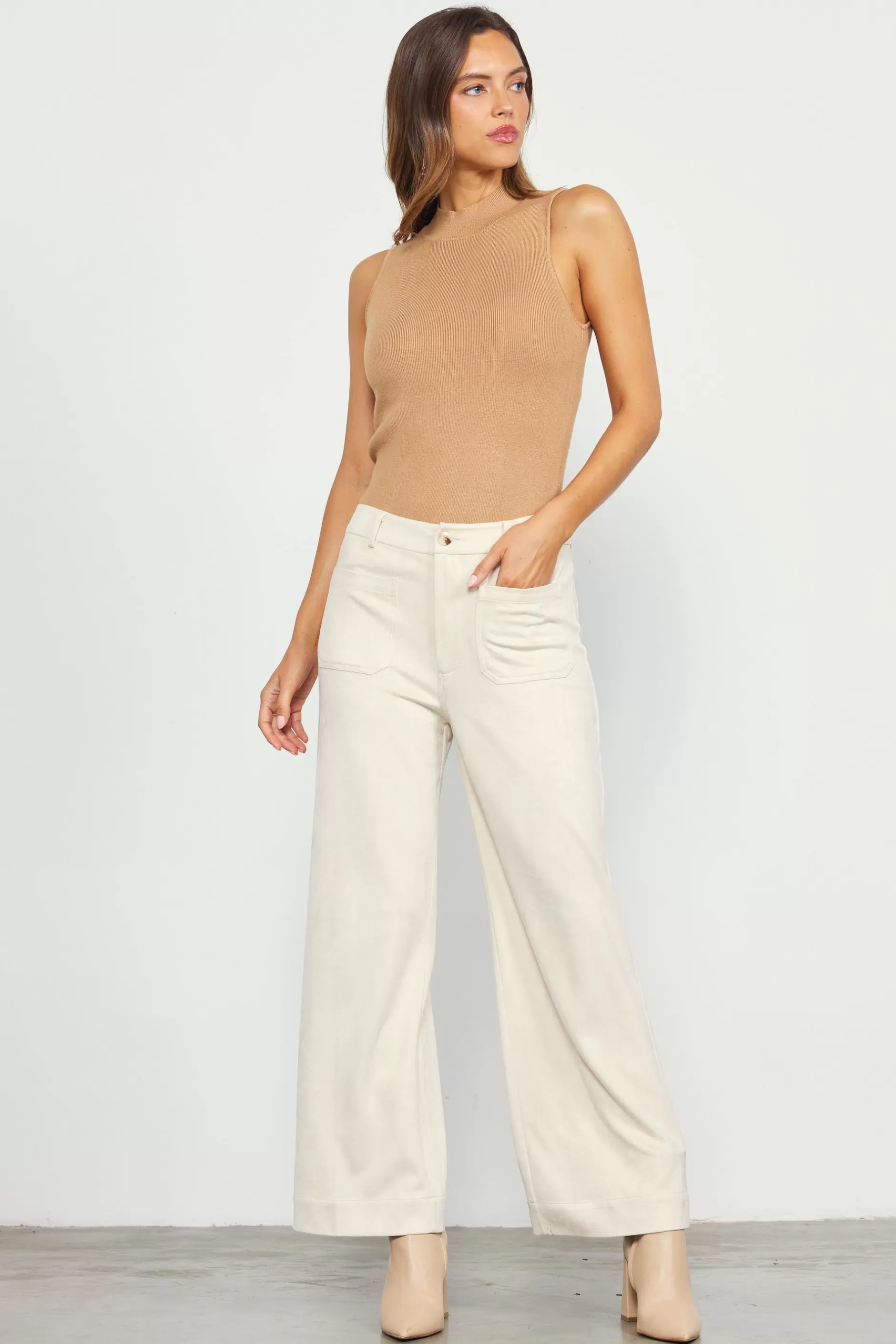 SKIES ARE BLUE Faux Suede Wide Leg Pant