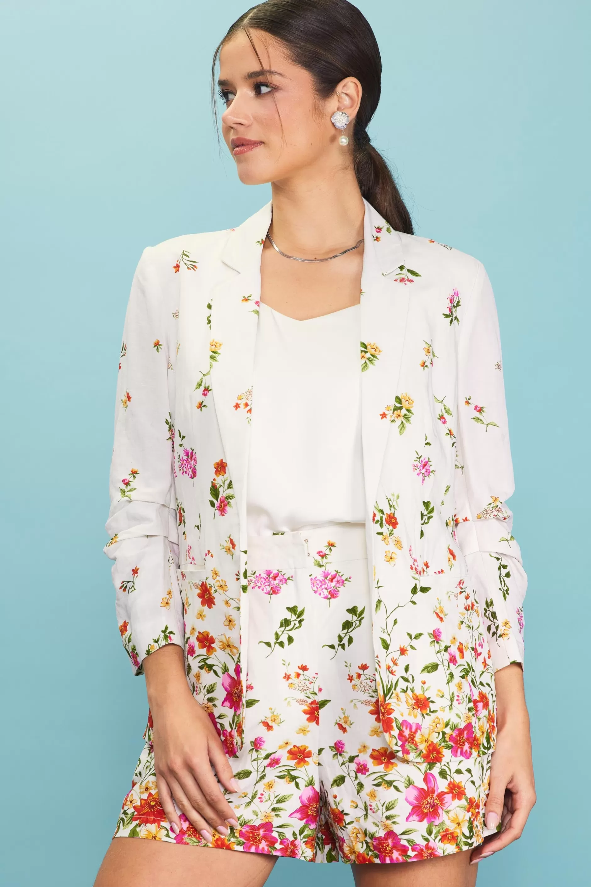 SKIES ARE BLUE Floral Motif Print Blazer