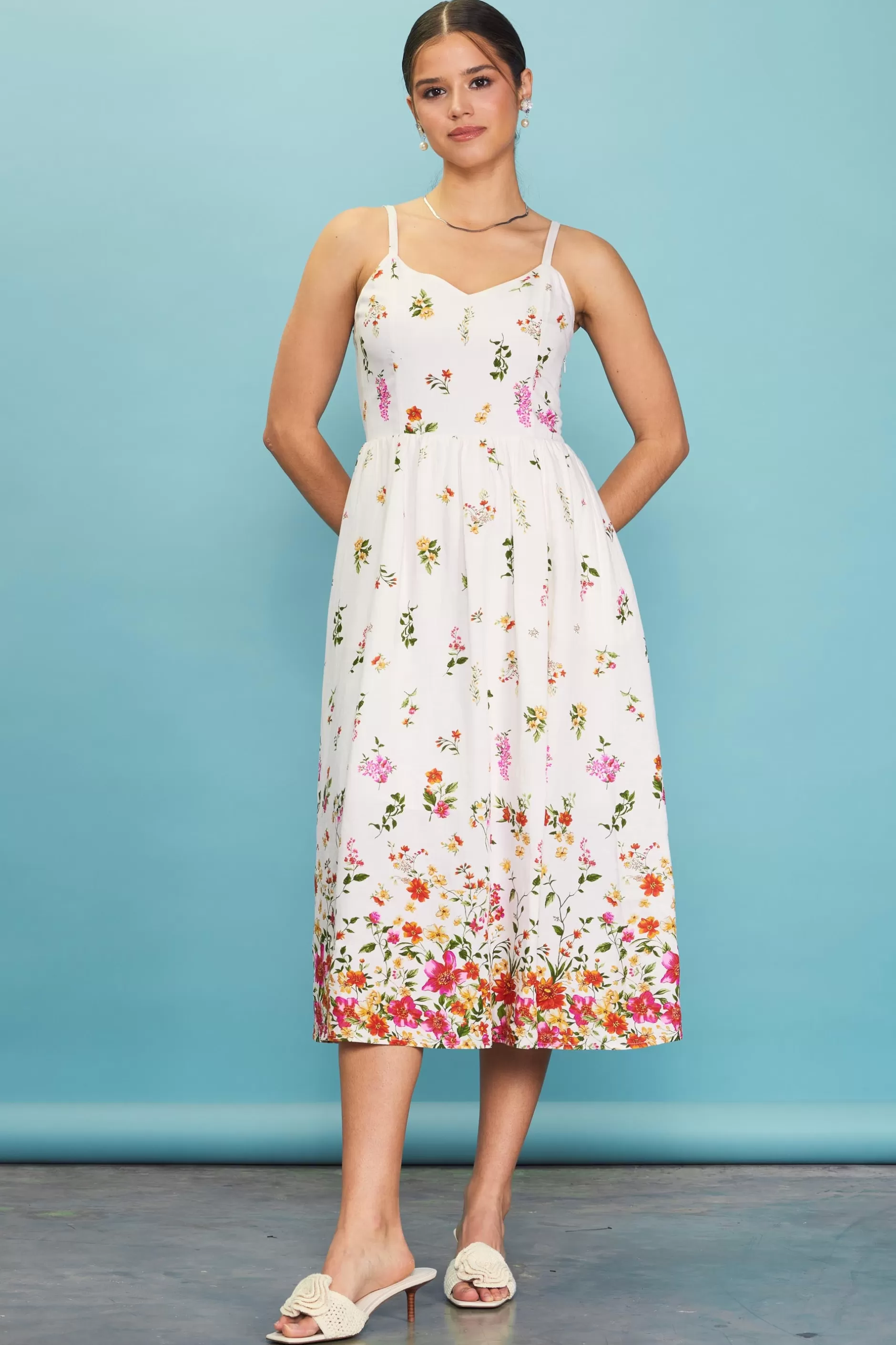 SKIES ARE BLUE Floral Motif Print Midi Dress