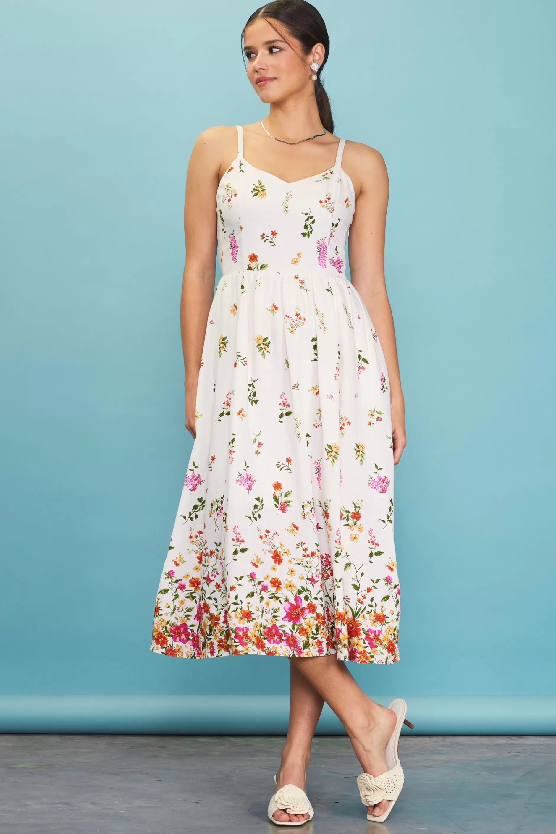 SKIES ARE BLUE Floral Motif Print Midi Dress