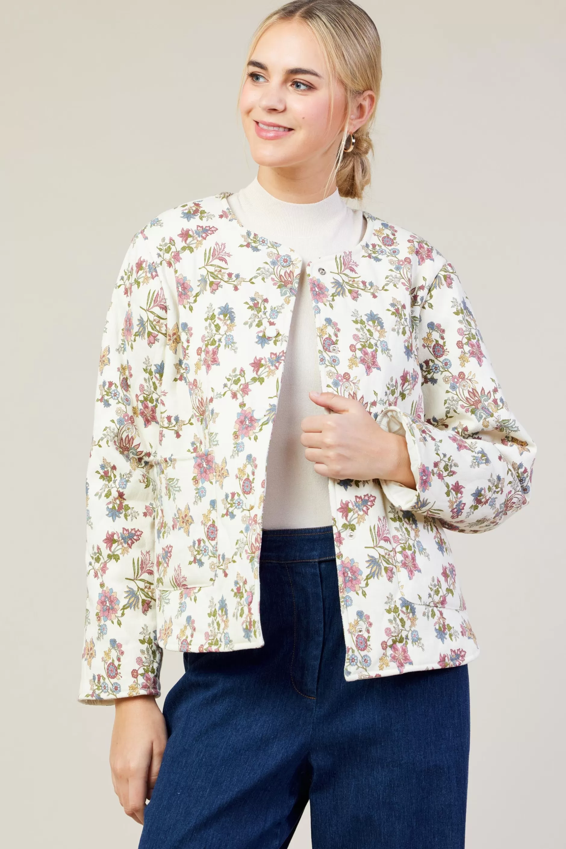 SKIES ARE BLUE Floral Print Quilted Jacket