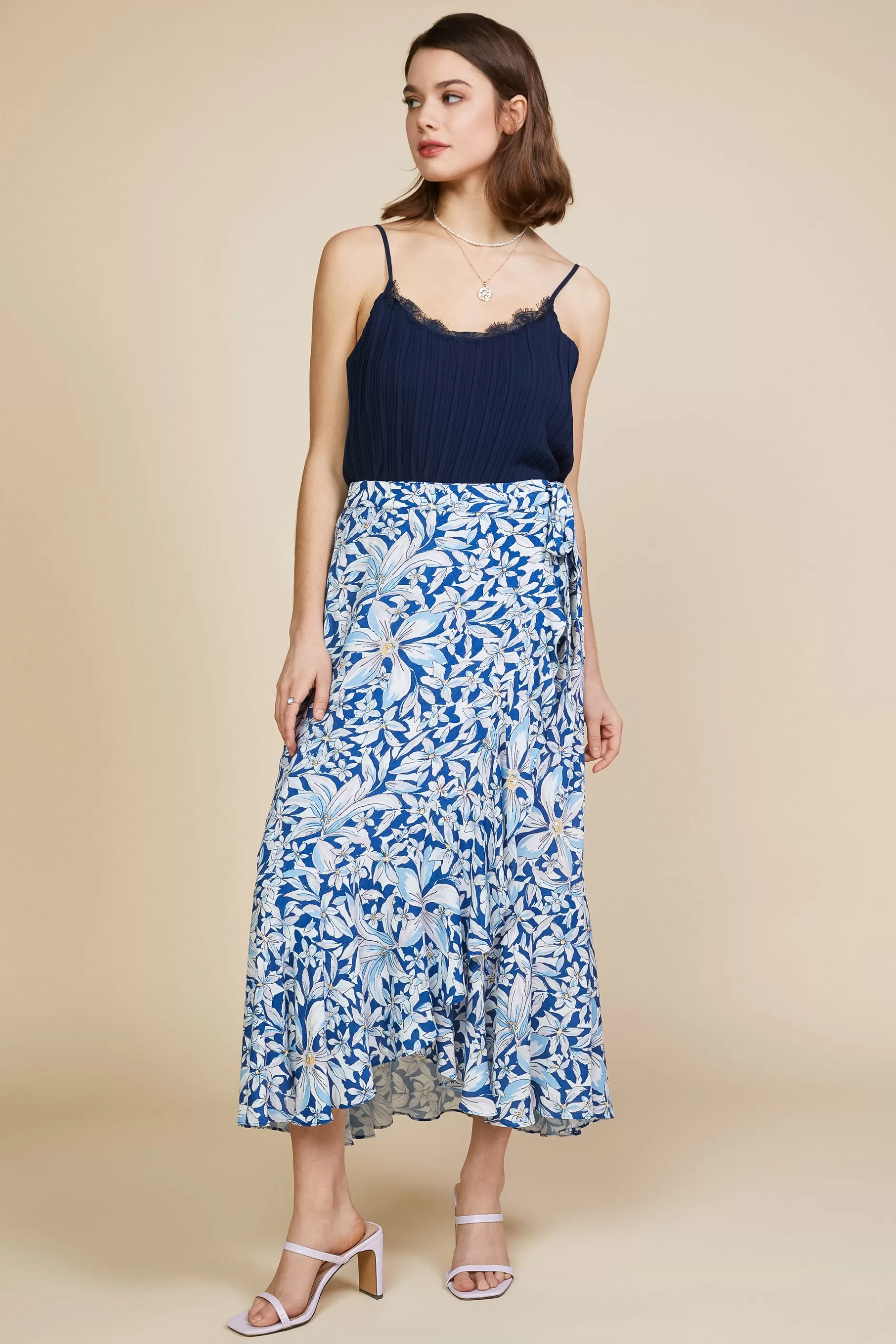 SKIES ARE BLUE Floral Print Ruffled Wrap Skirt