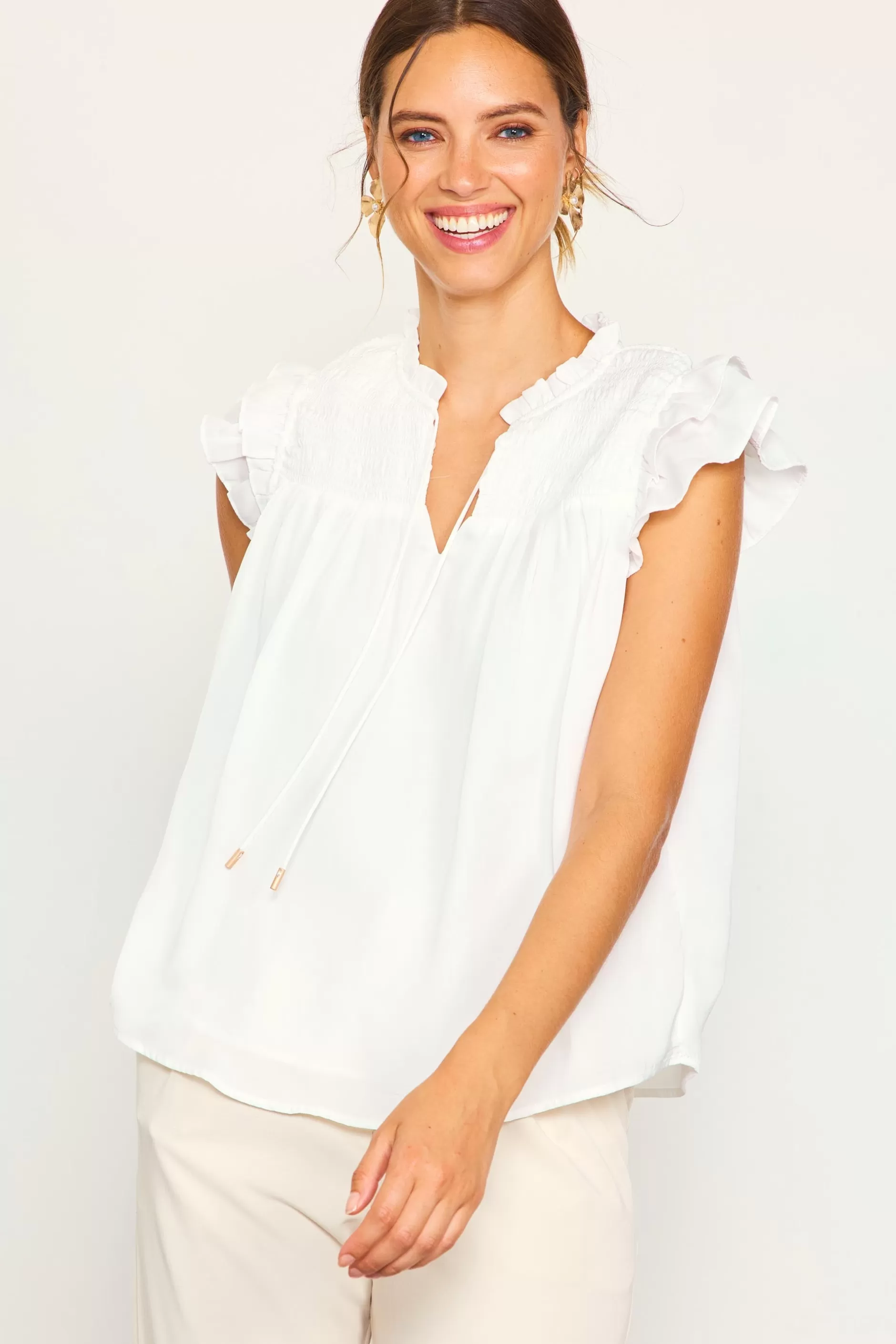 SKIES ARE BLUE Gwynne Ruffle Short Sleeve Top