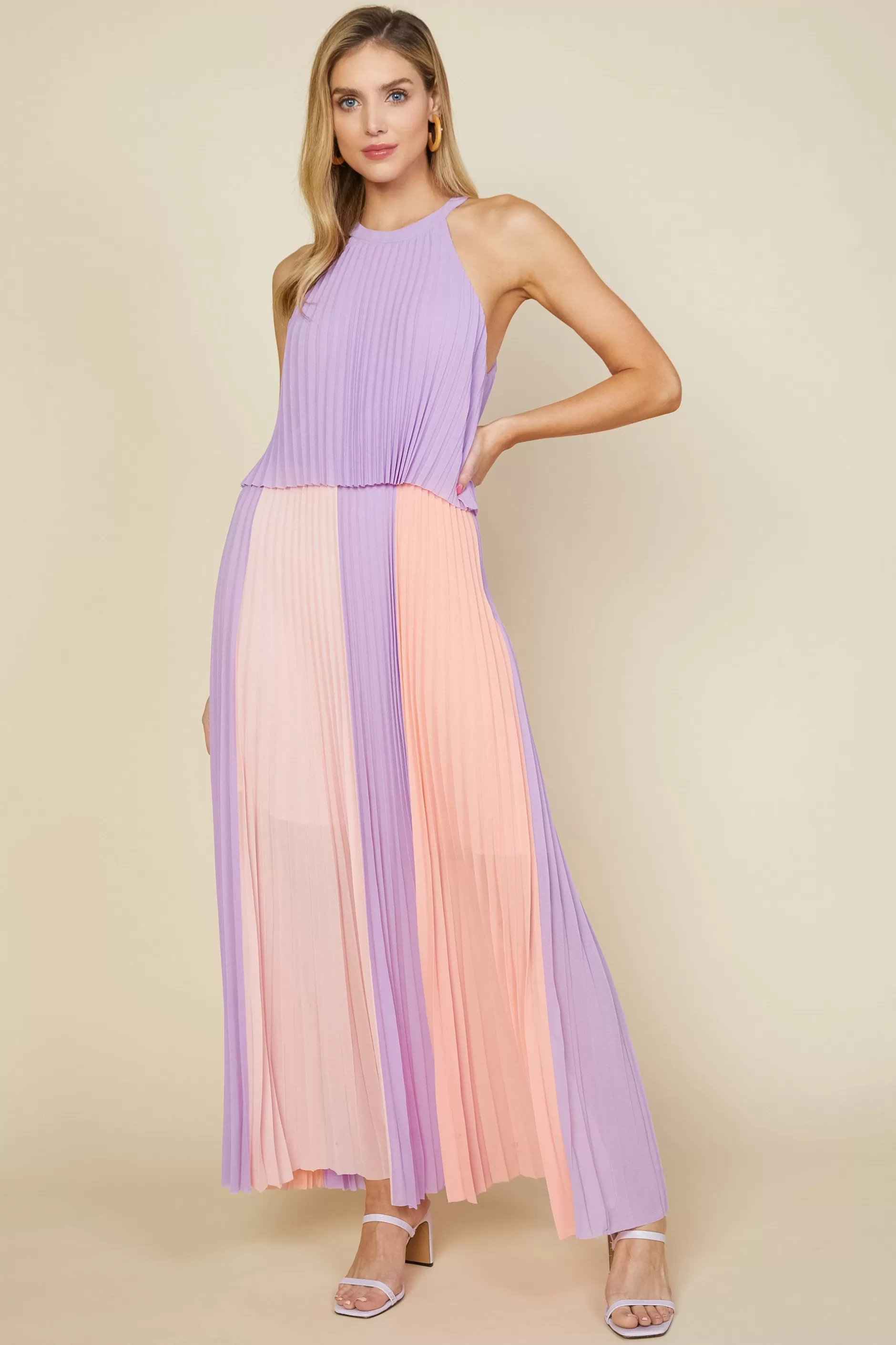 SKIES ARE BLUE Halter Pleated Maxi Dress