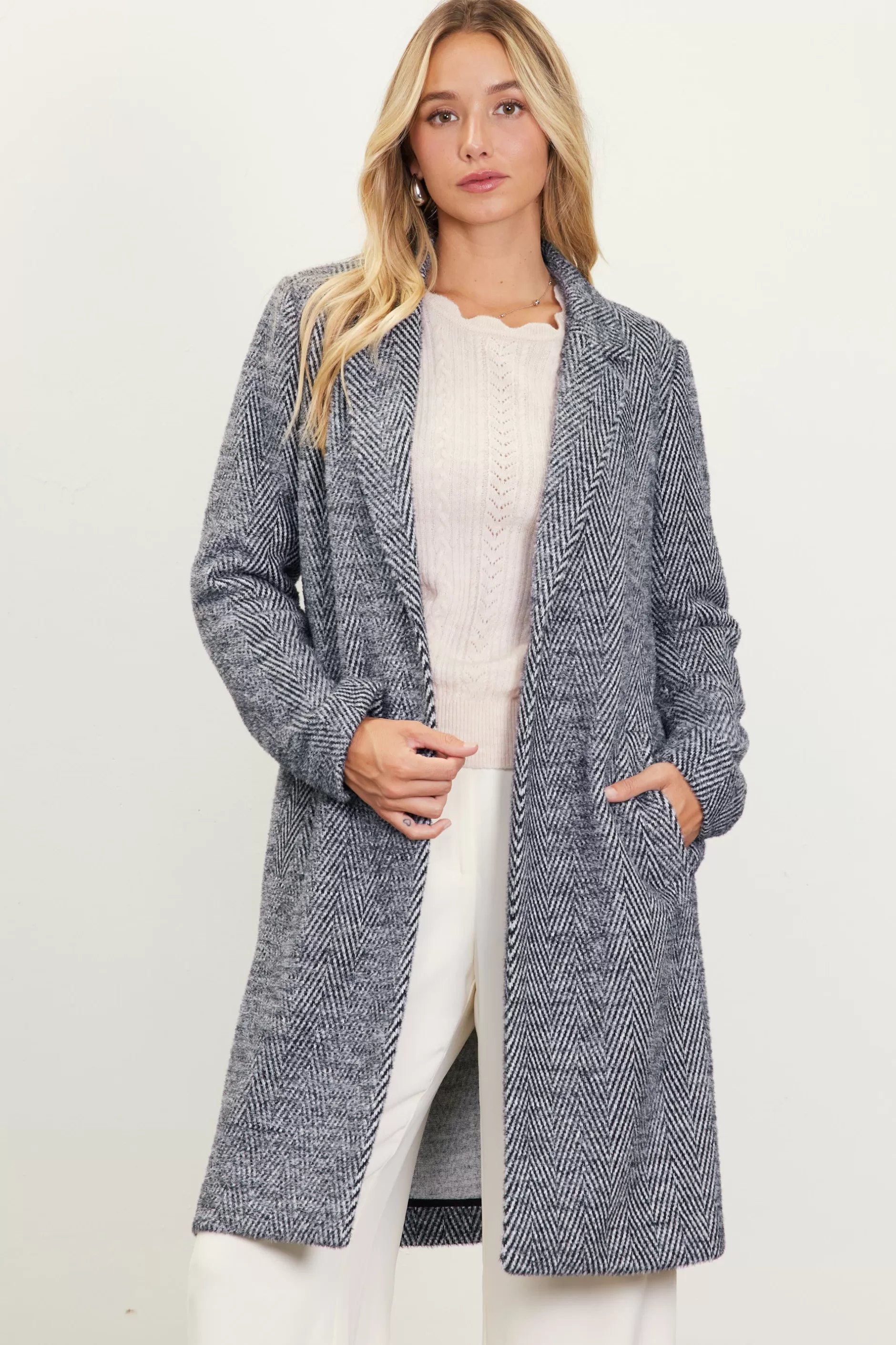 SKIES ARE BLUE Herringbone Single Button Coat