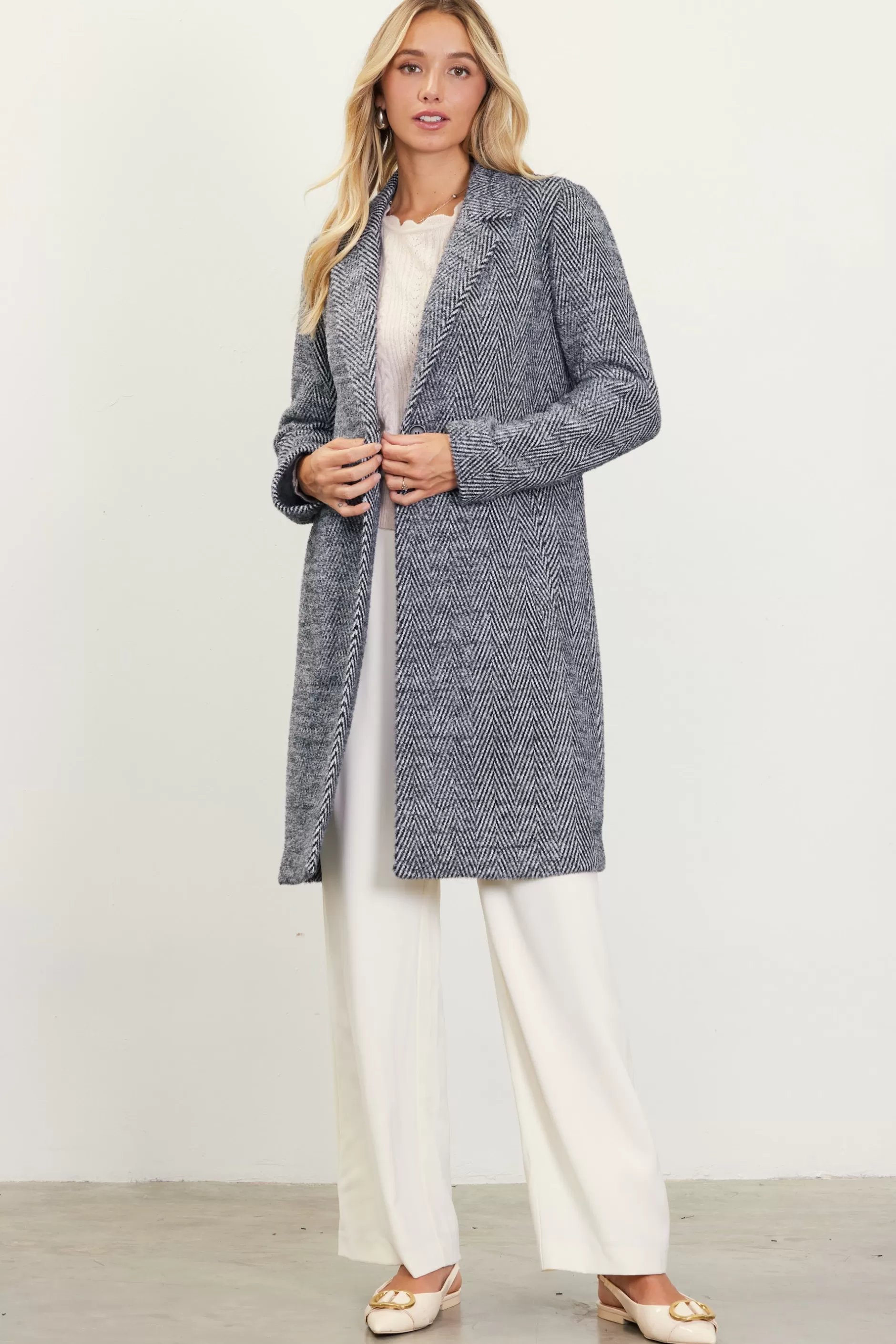 SKIES ARE BLUE Herringbone Single Button Coat