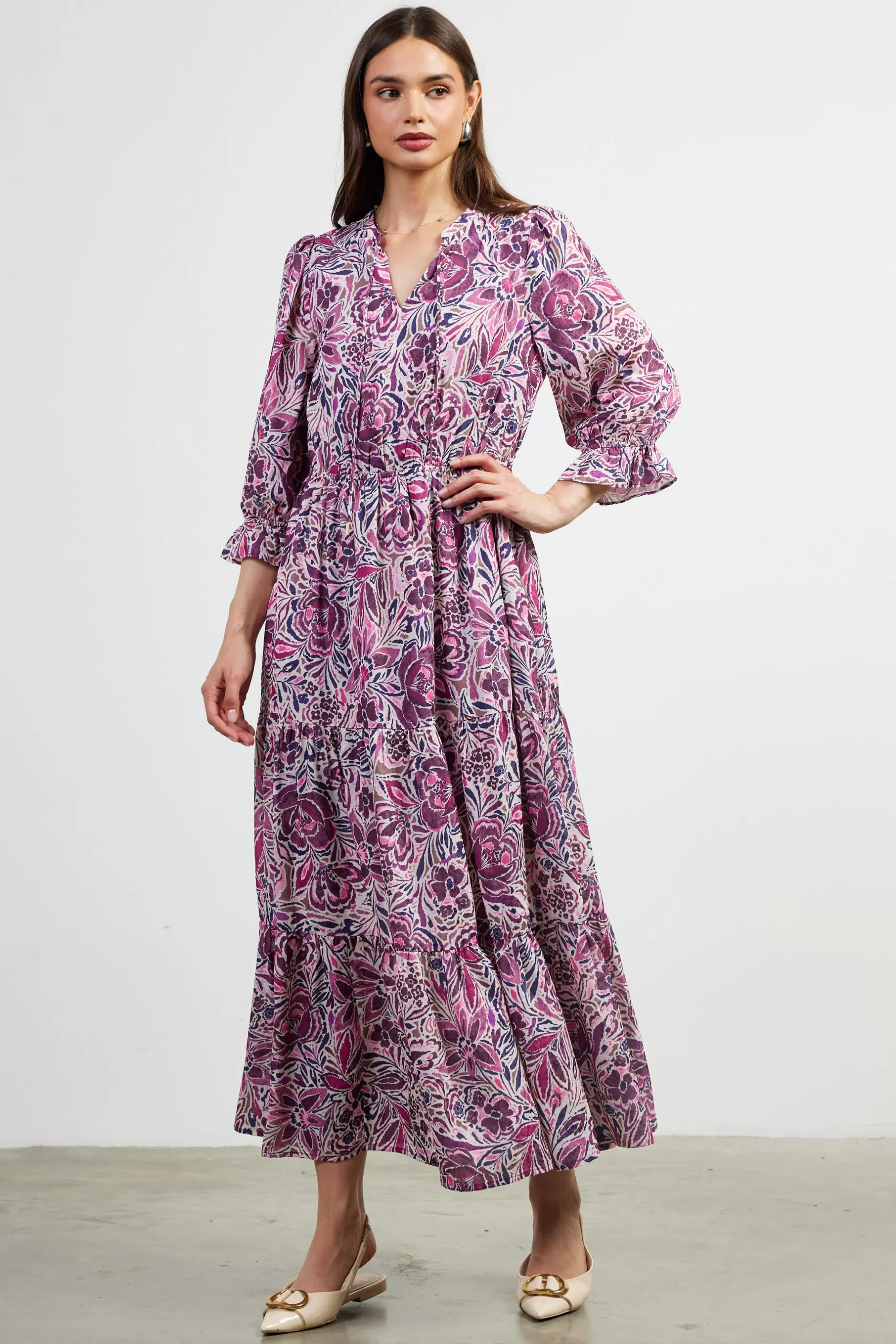 SKIES ARE BLUE Jacquard Floral Motif Maxi Dress