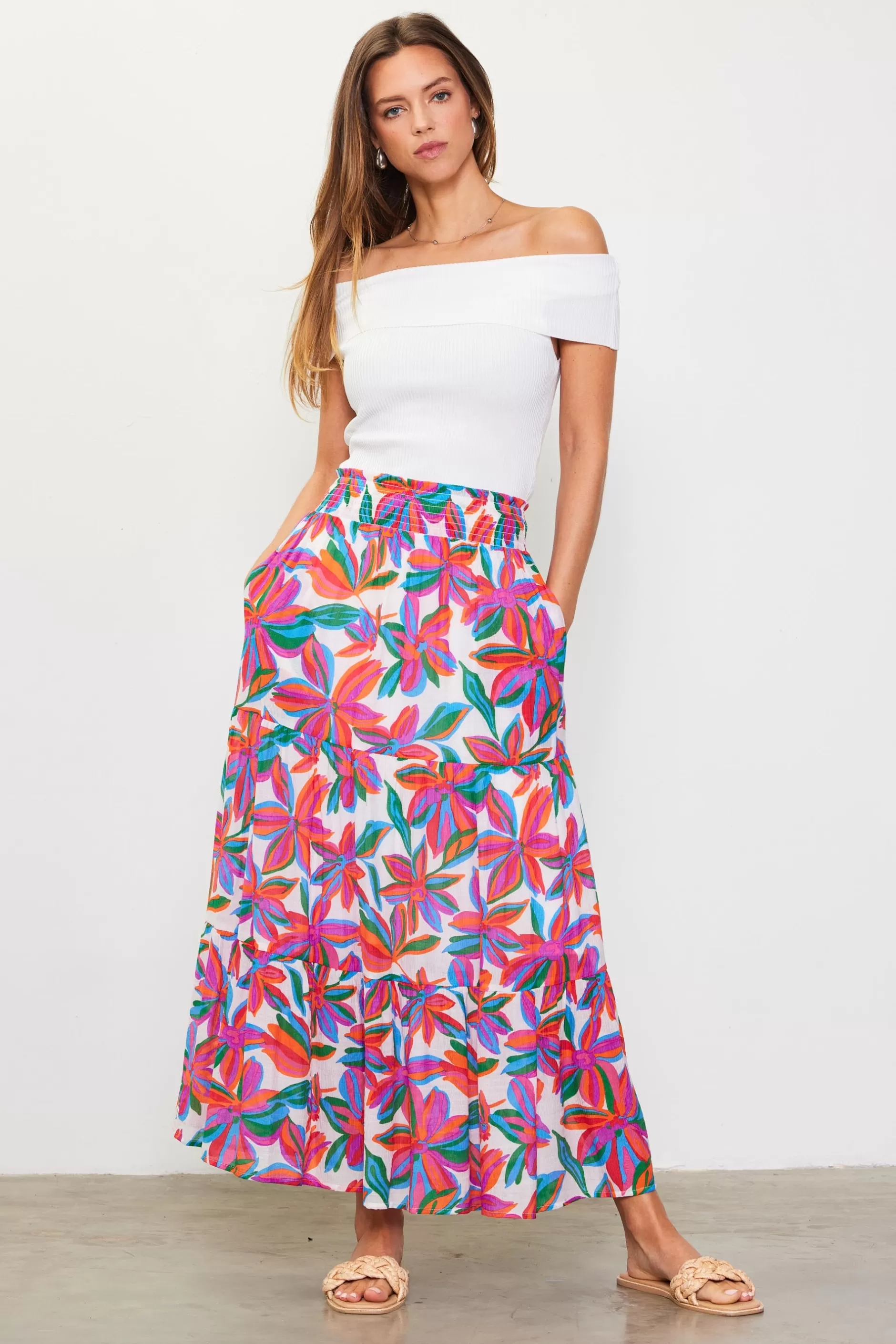 SKIES ARE BLUE Juliette Floral Print Midi Skirt