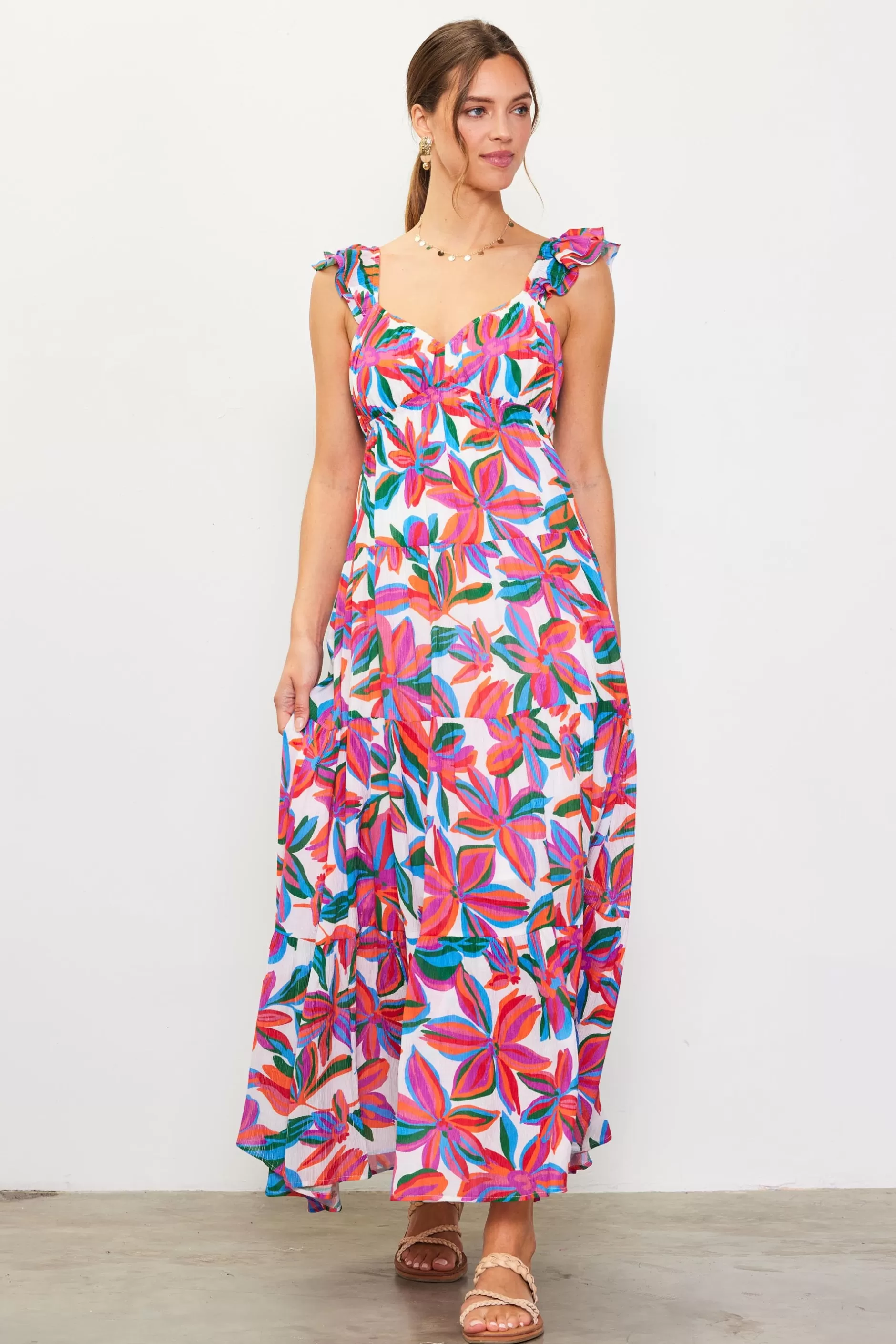 SKIES ARE BLUE Juliette Floral Print Ruffle Sleeve Maxi Dress