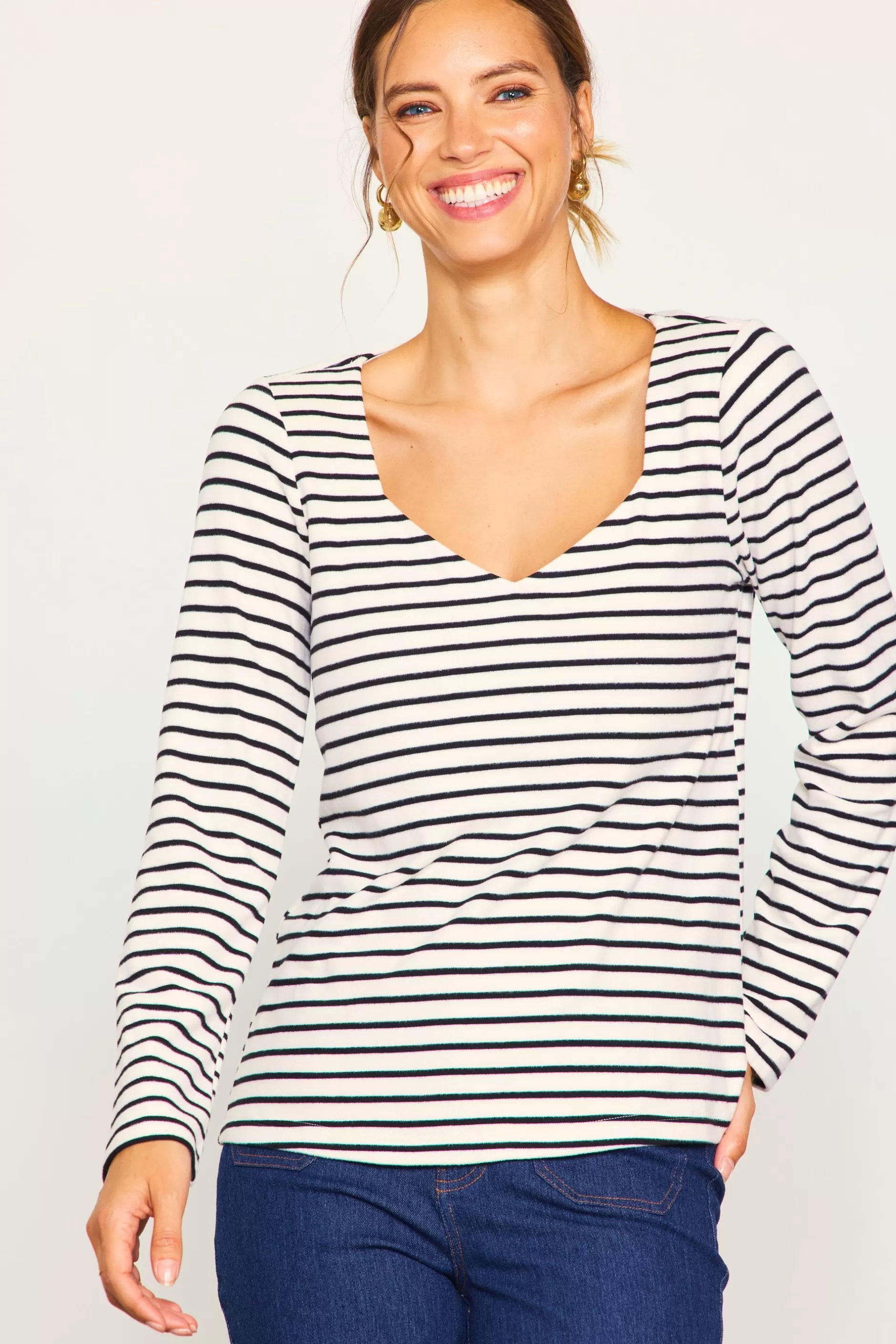 SKIES ARE BLUE Knit Striped Longsleeve Top