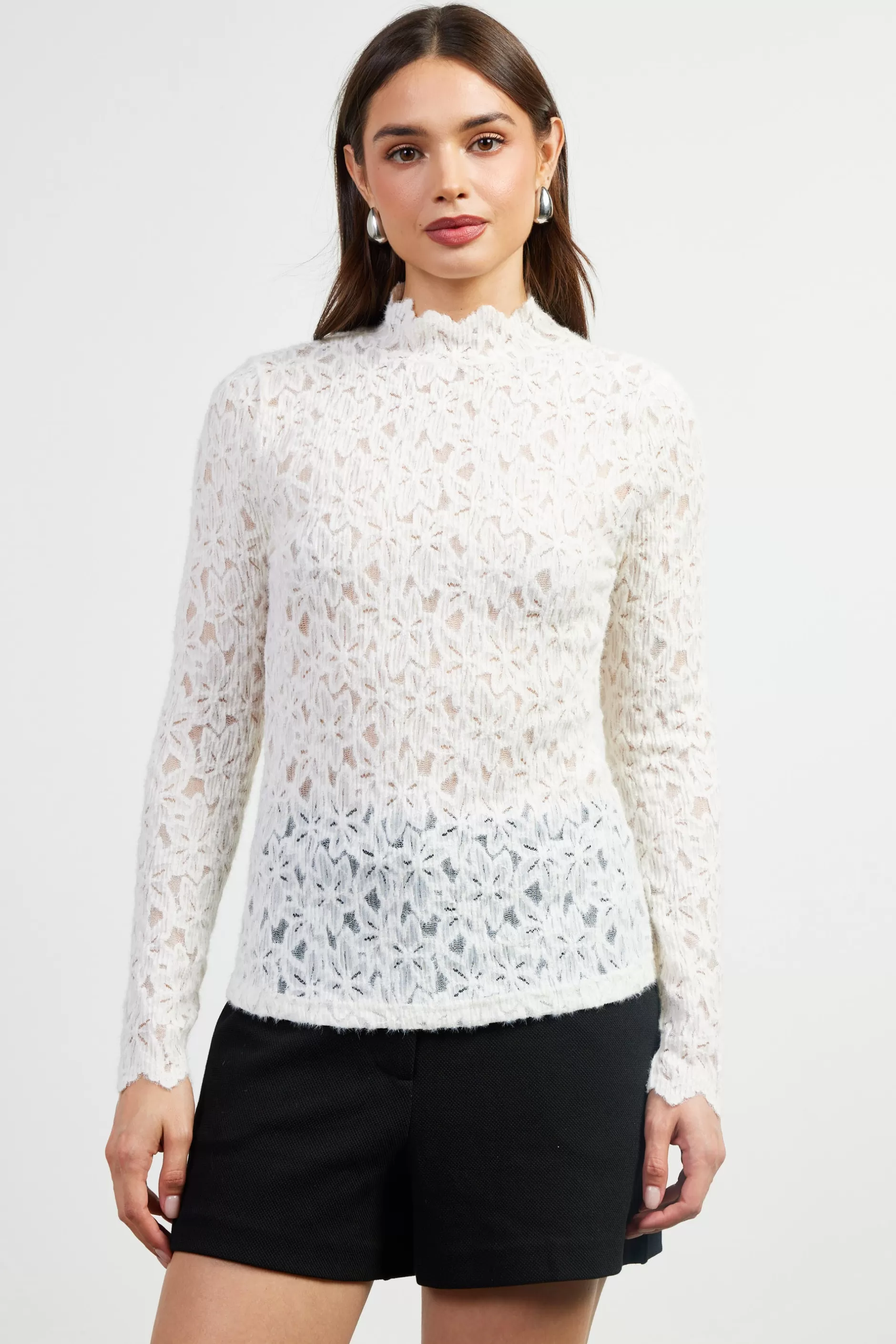 SKIES ARE BLUE Lace Mock Neck Top