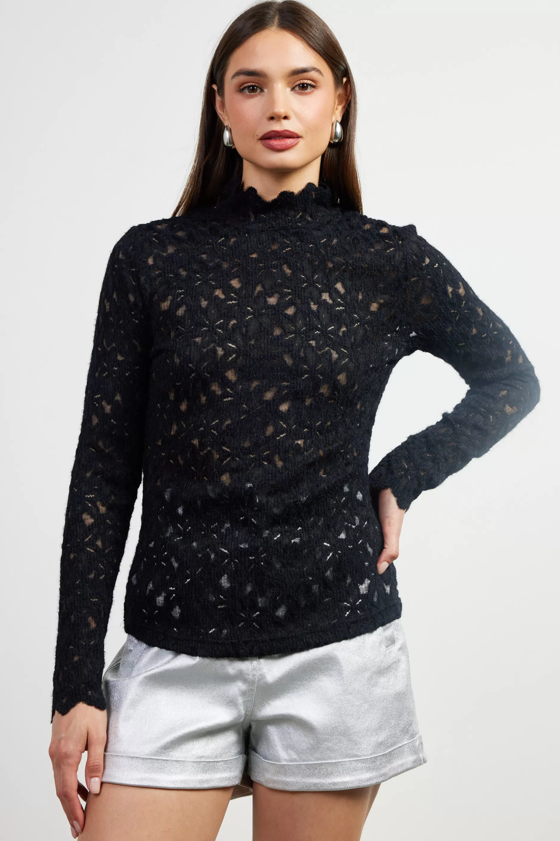 SKIES ARE BLUE Lace Mock Neck Top