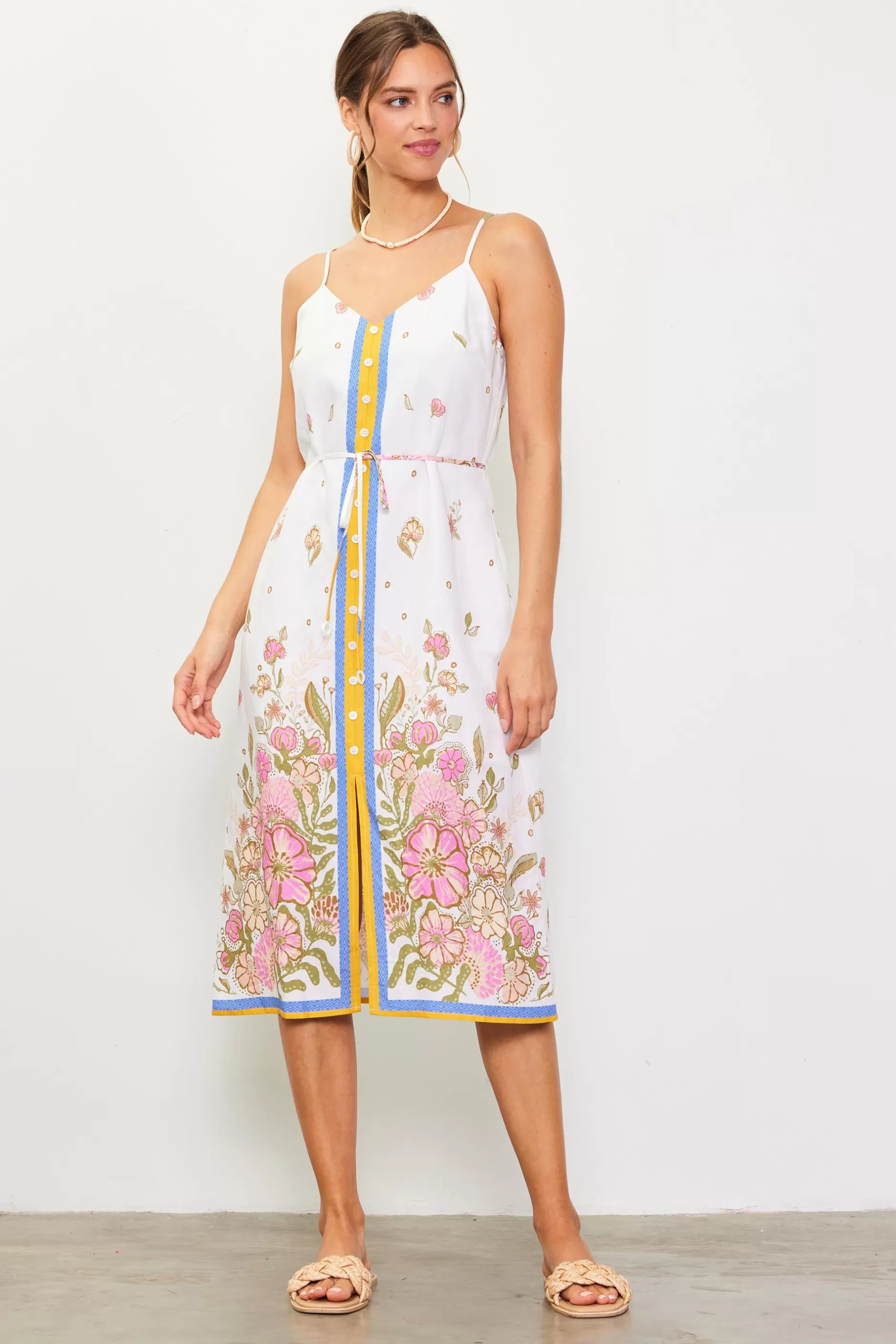 SKIES ARE BLUE Lanya Floral Print Midi Dress