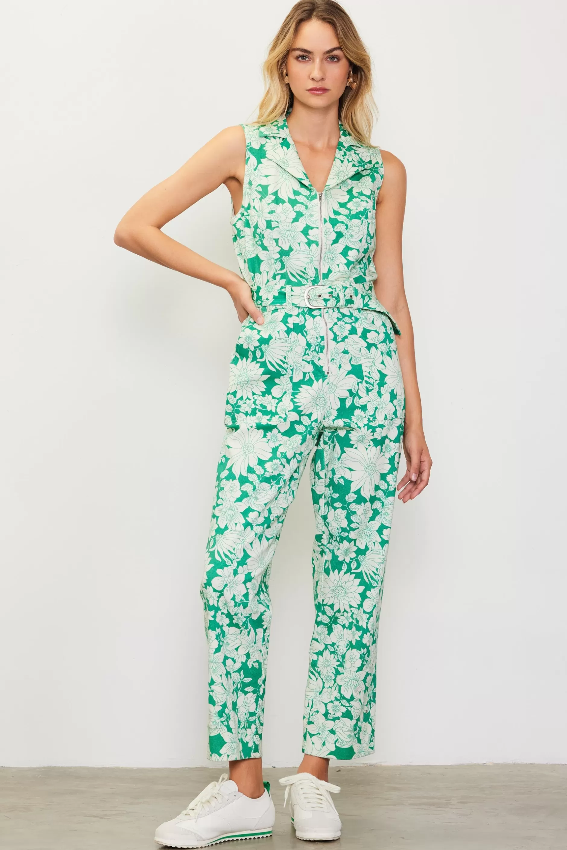 SKIES ARE BLUE Lily Print Twill Sleeveless Jumpsuit