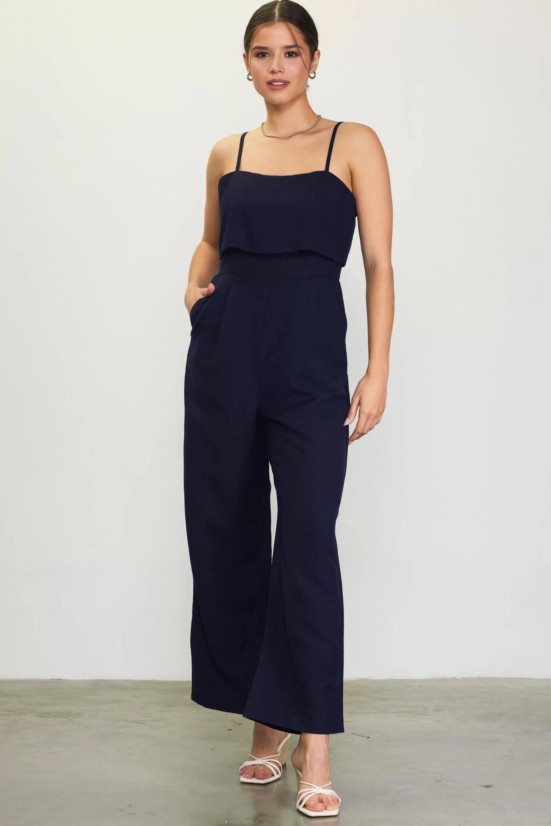 SKIES ARE BLUE Linen Blend Shoulder Strap Jumpsuit