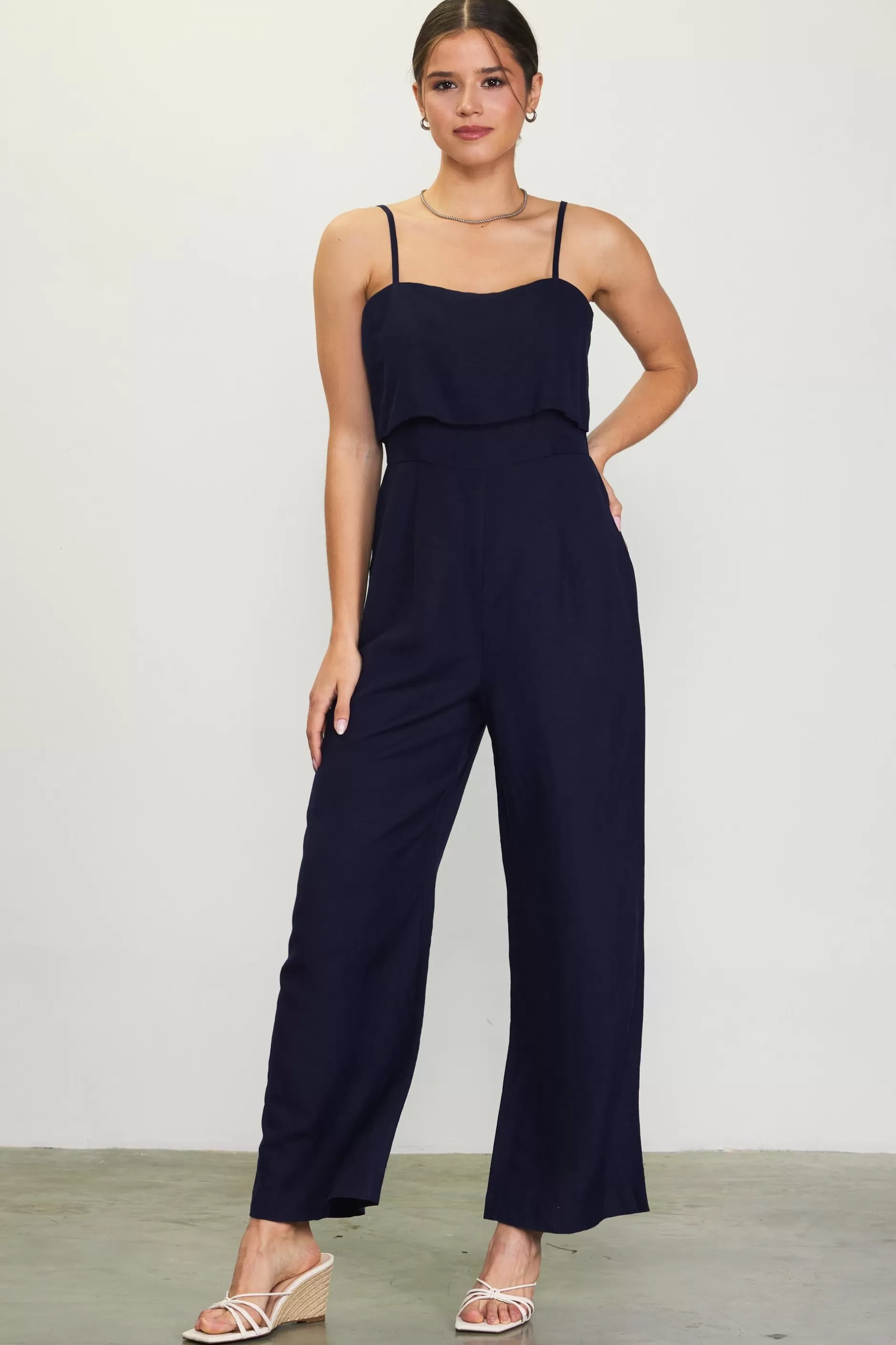 SKIES ARE BLUE Linen Blend Shoulder Strap Jumpsuit