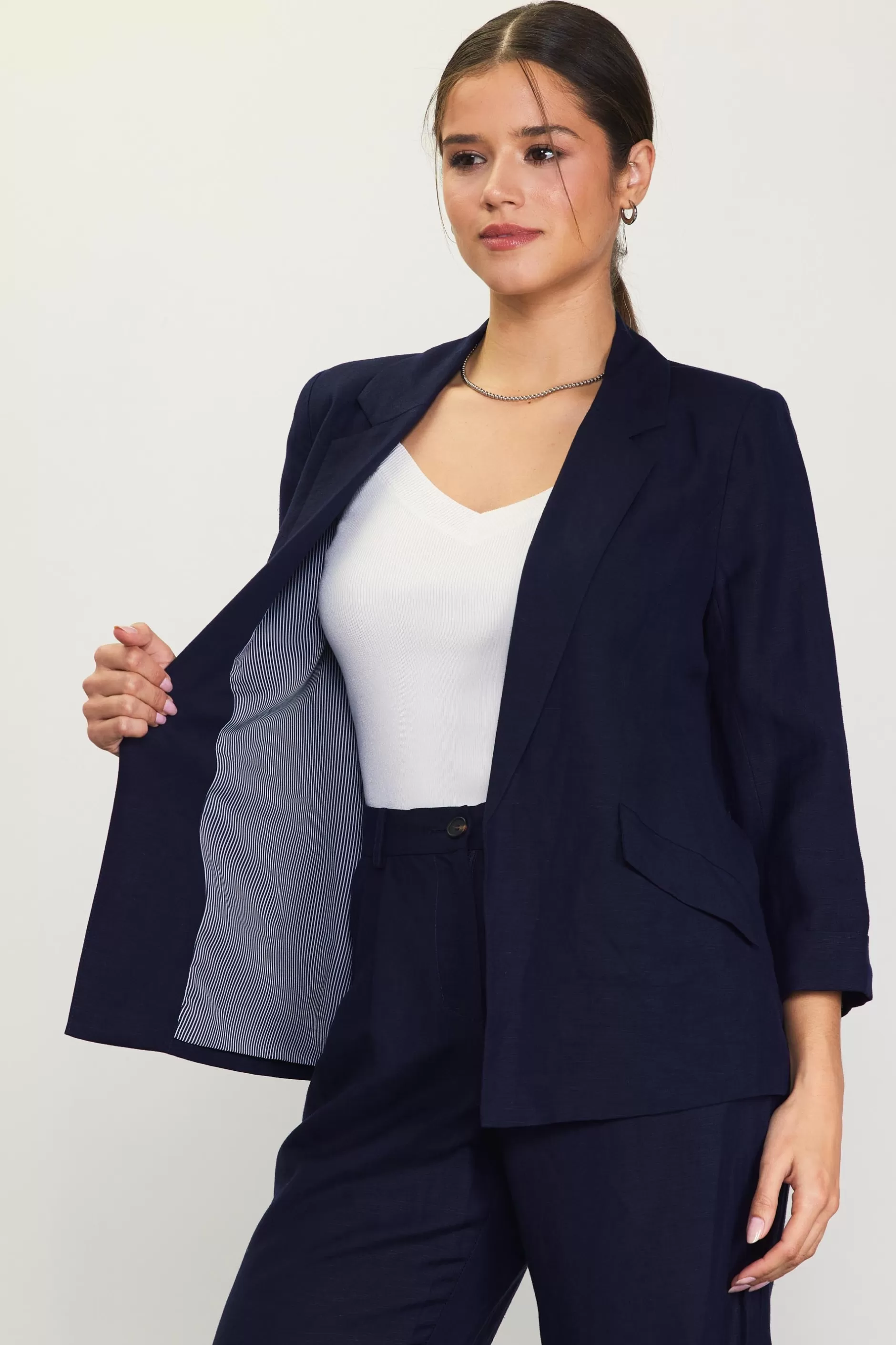 SKIES ARE BLUE Linen Blend Three-Quarter Sleeve Blazer