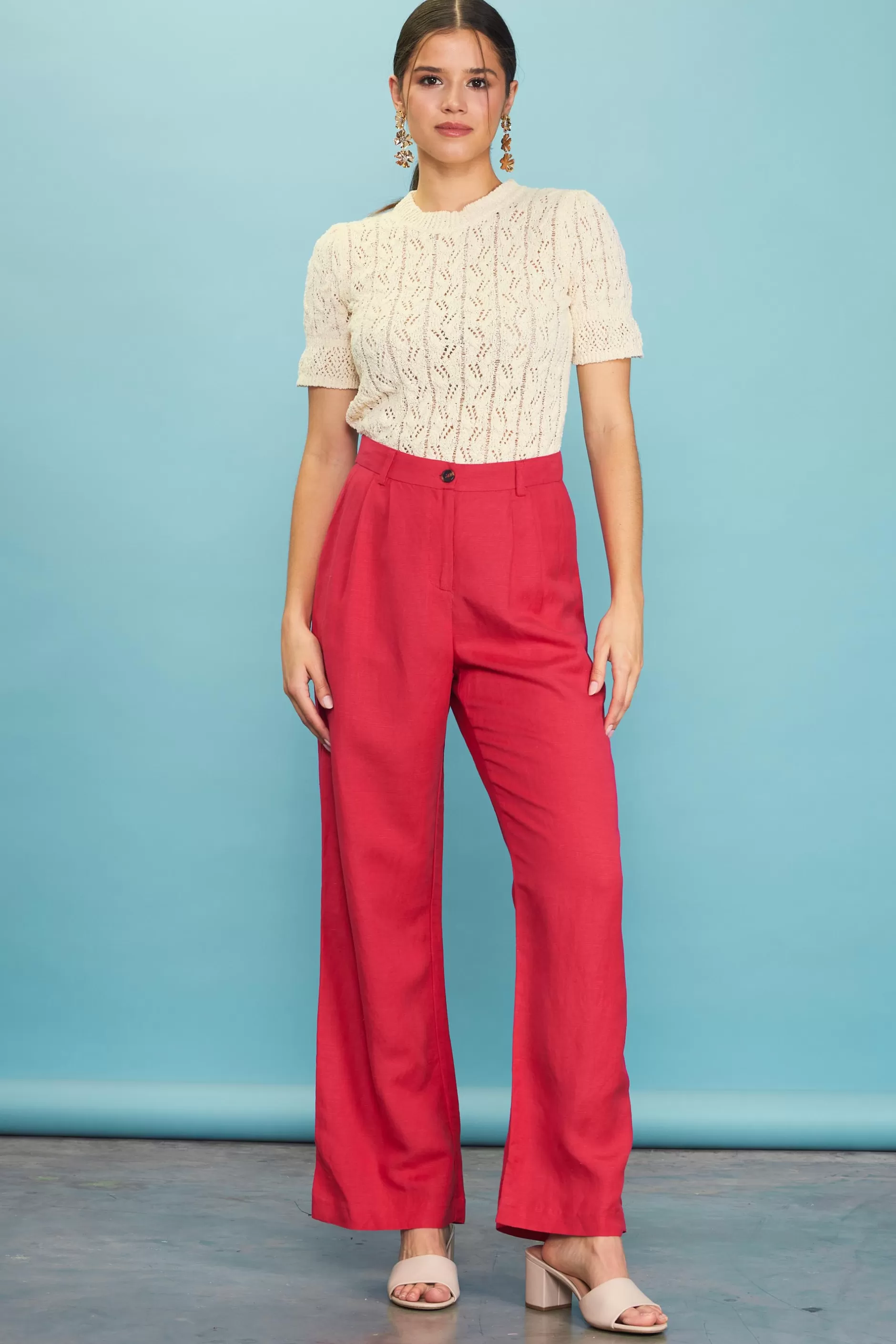 SKIES ARE BLUE Linen Blend Wide Leg Trousers